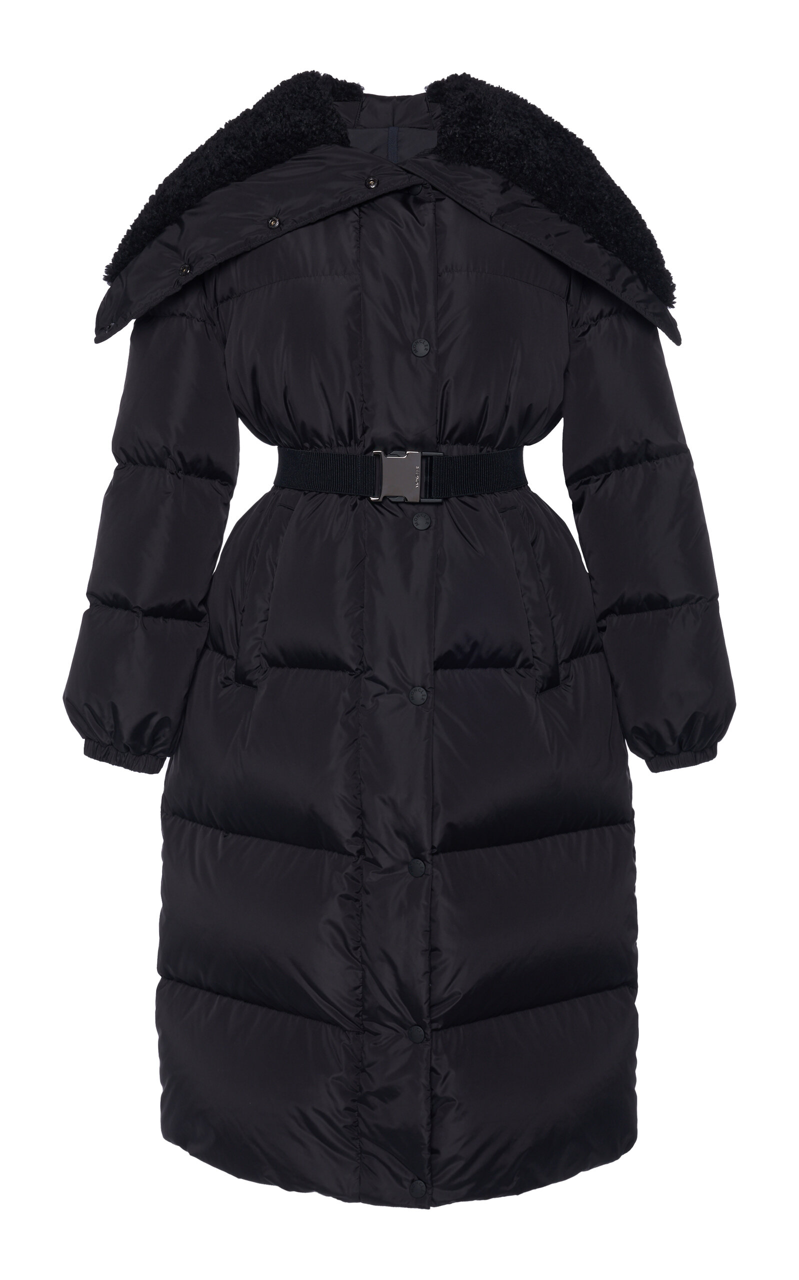 Shop Moncler Bruneaux Shearling-trimmed Nylon Down Coat In Black