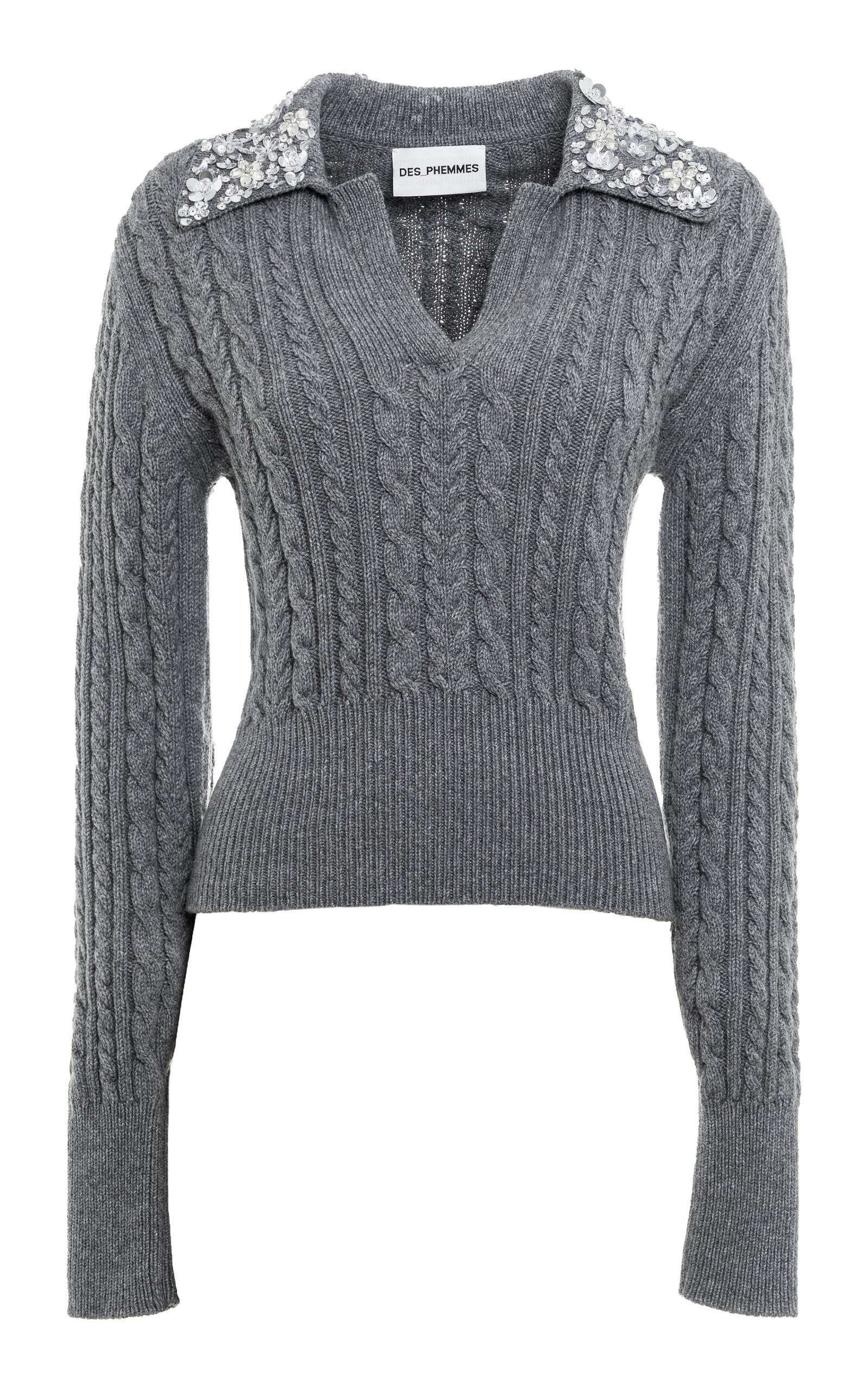 Cable-Knit Wool-Blend Polo Sweater