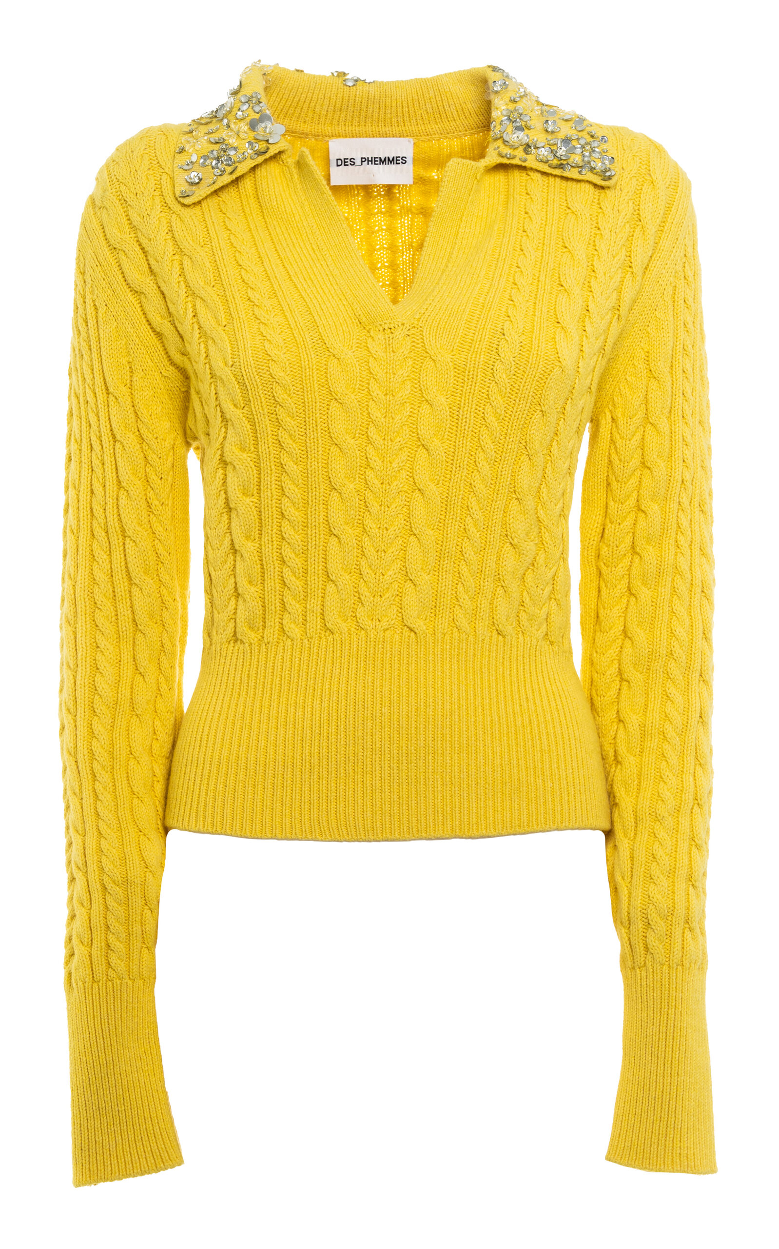 Des_phemmes Cable-knit Wool-blend Polo Jumper In Yellow