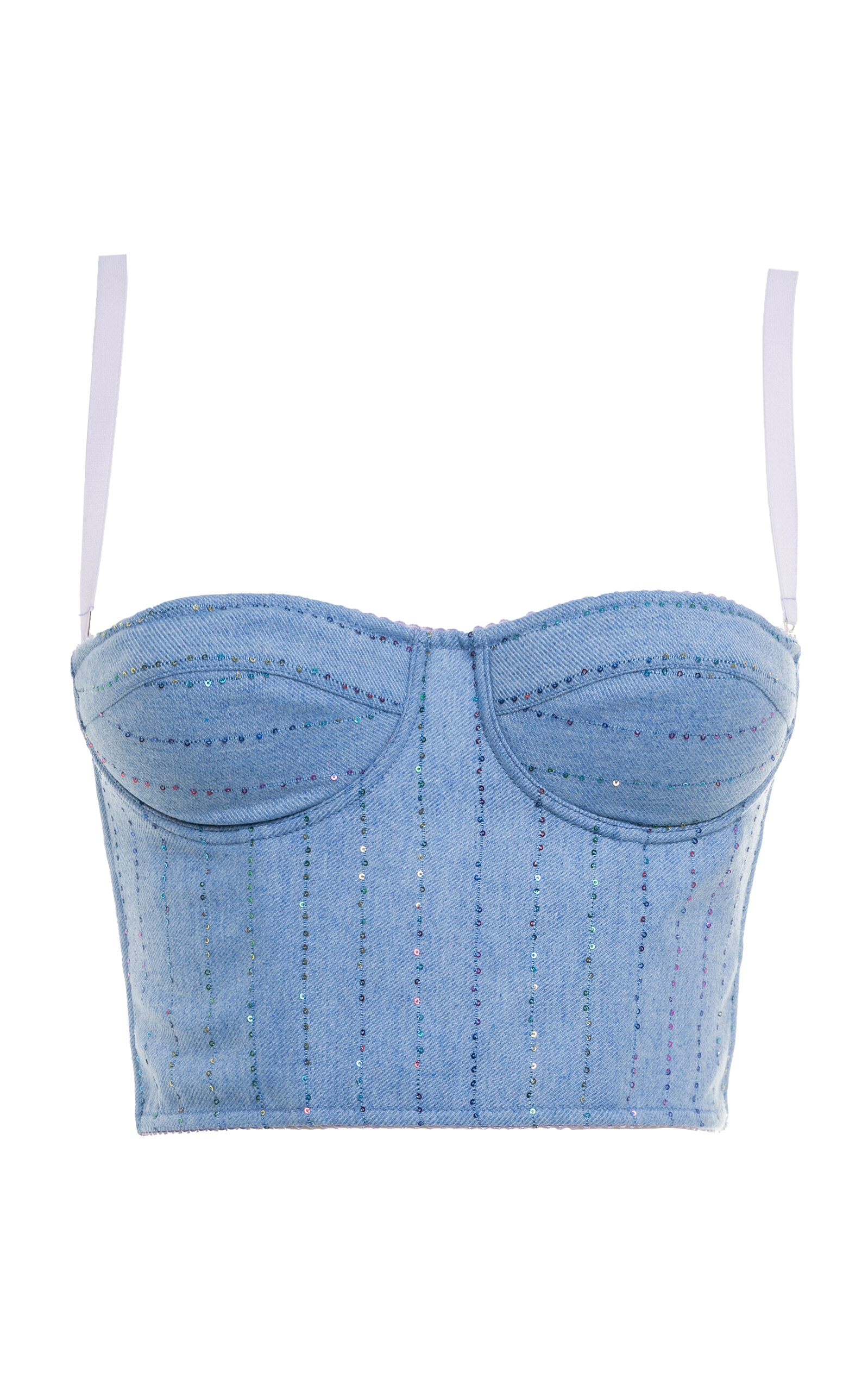 Des_phemmes Sequined Wool-blend Bustier Top In Light Blue