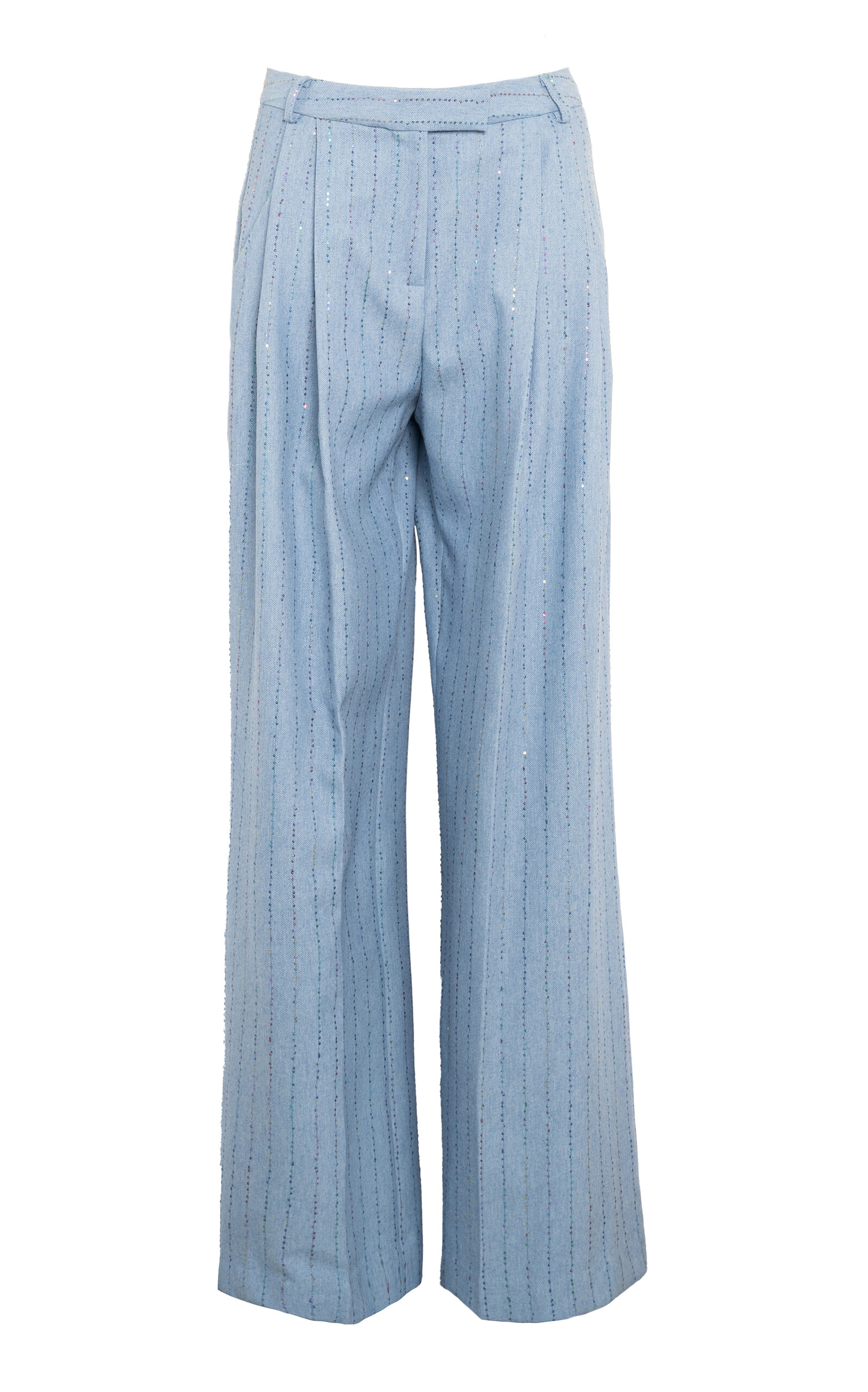 Des_phemmes Sequined Wool-blend Pants In Light Blue