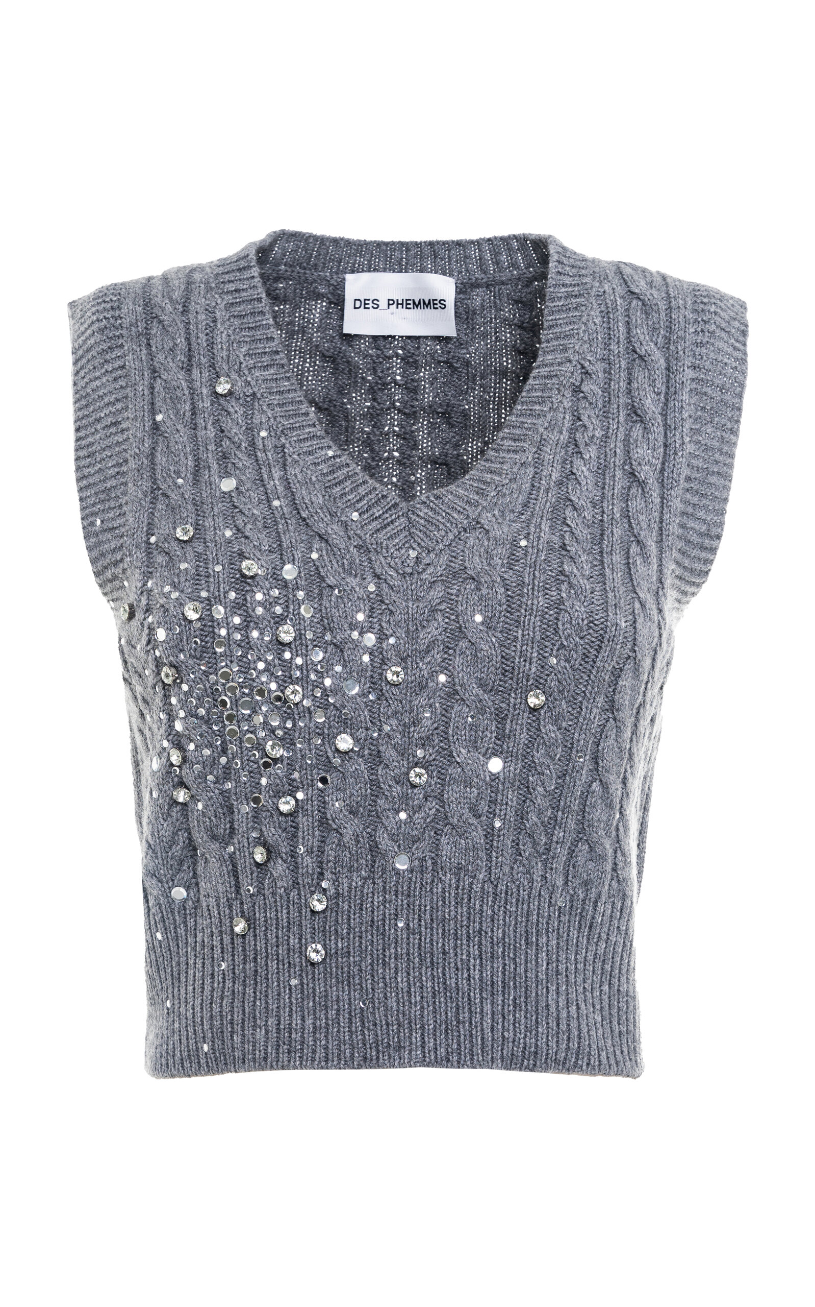 Shop Des_phemmes Cropped Cable-knit Wool-blend Sweater Vest In Grey