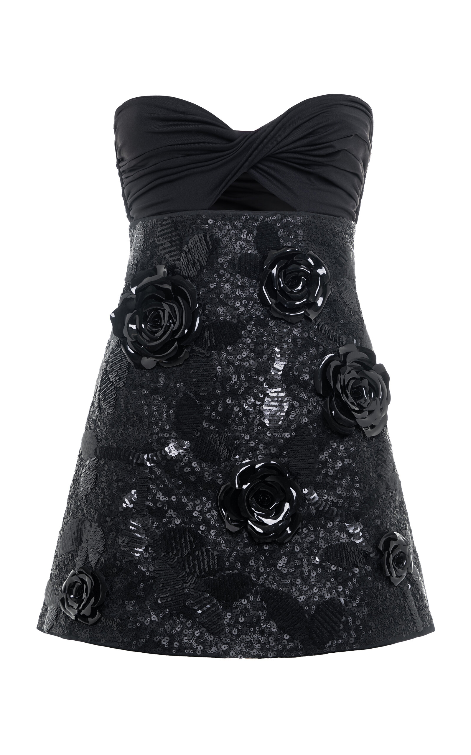 Des_phemmes Rose-embellished Mini Dress In Black