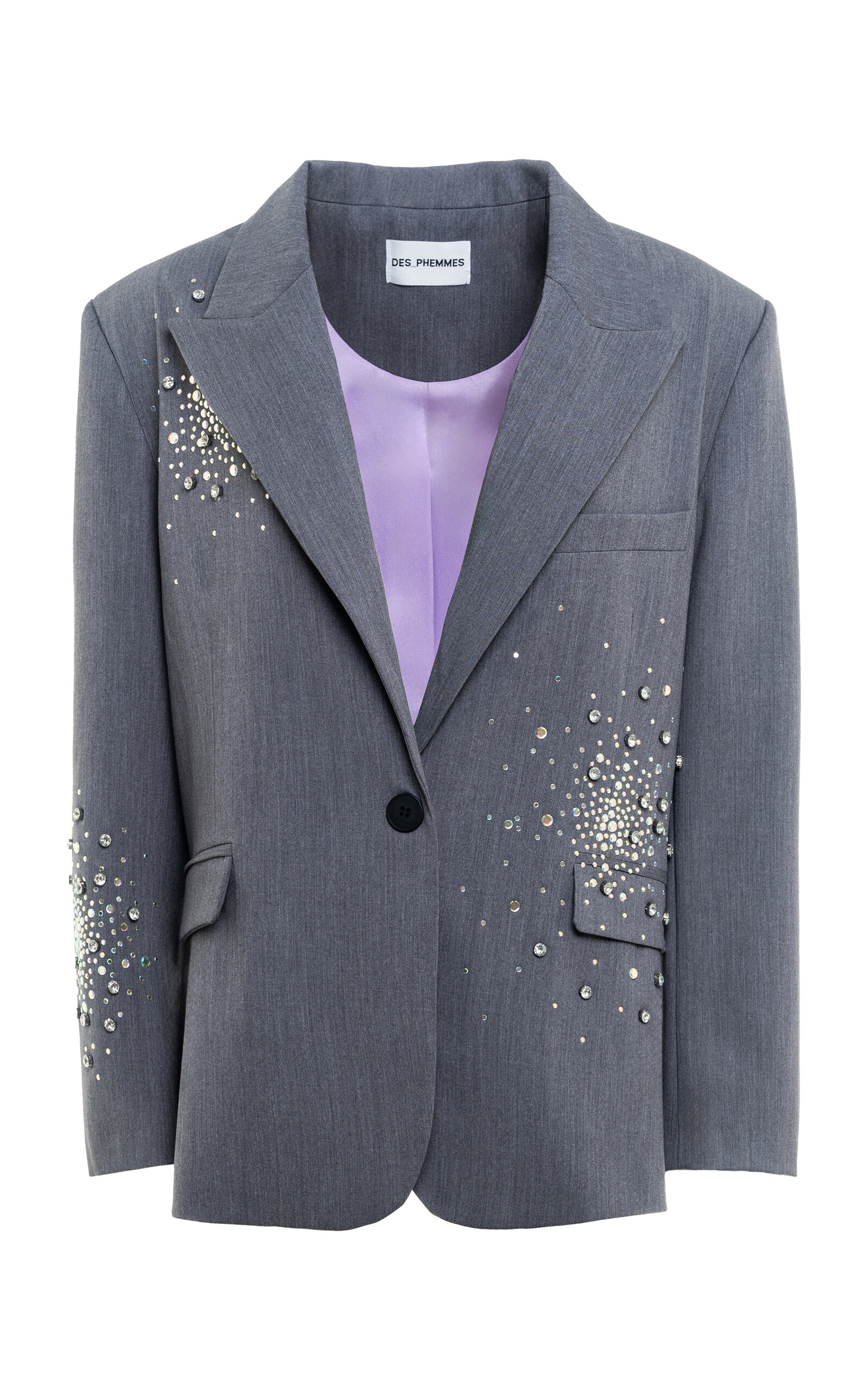 Shop Des_phemmes Crystal-embellished Twill Suiting Blazer In Grey