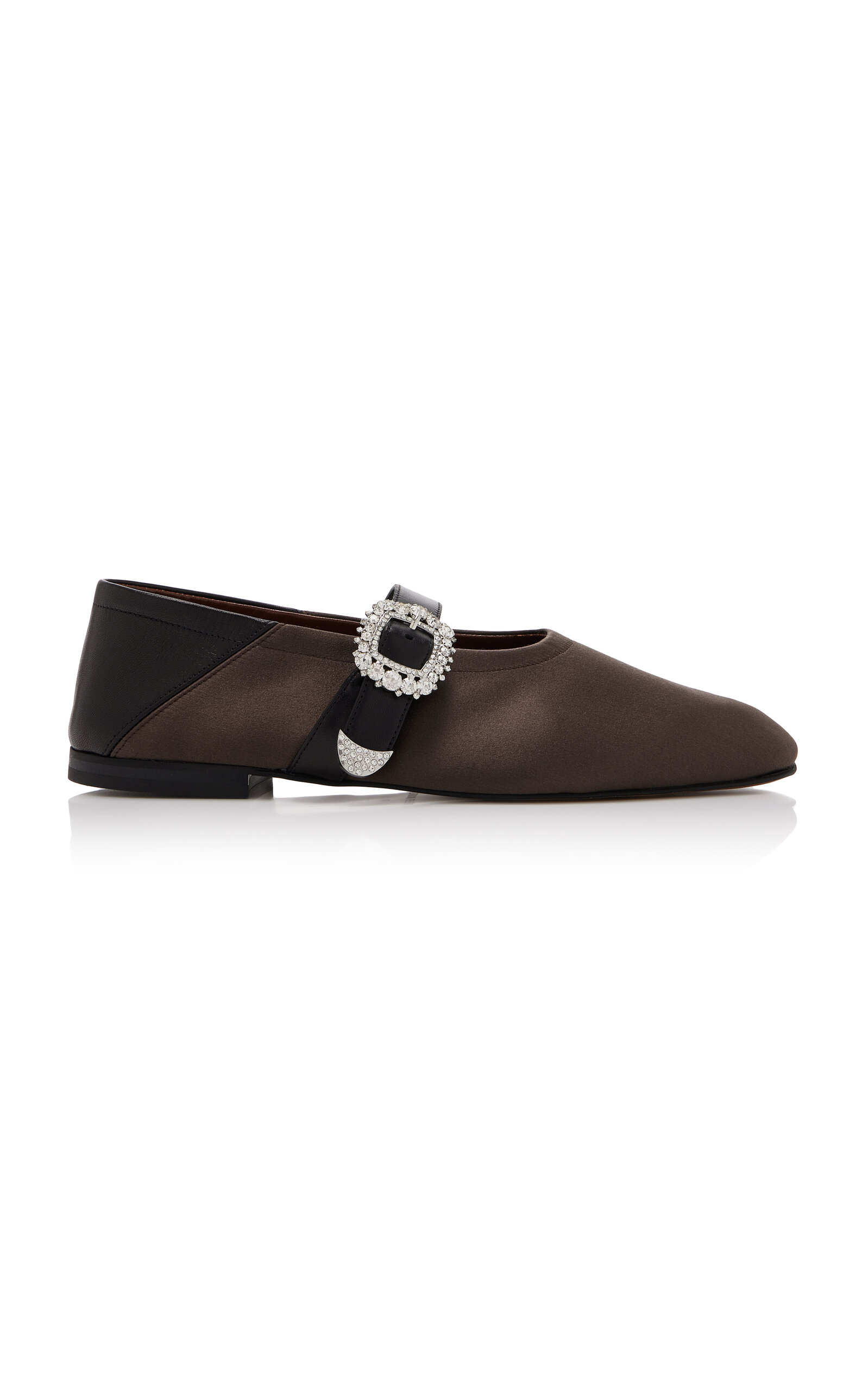 Shop Wales Bonner Leather-trimmed Satin Mary Jane Flats In Brown