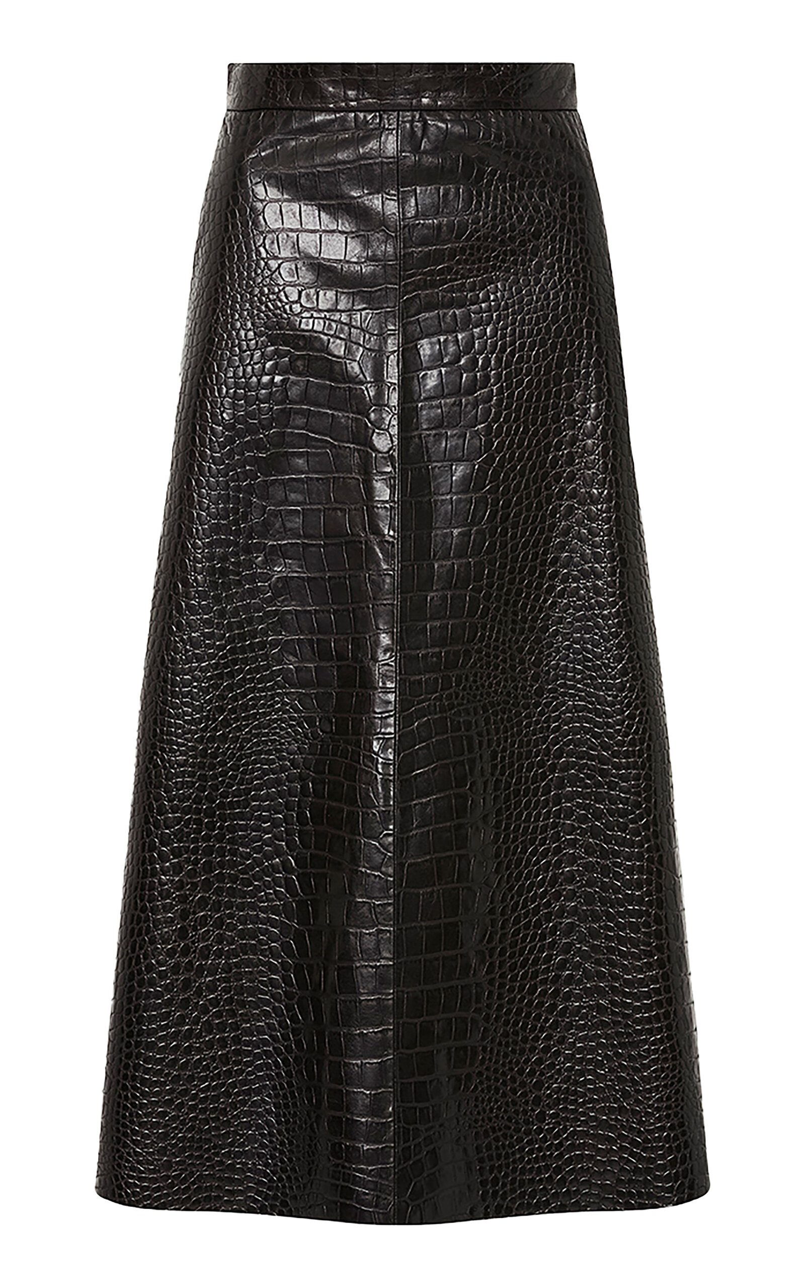 Carla Zampatti Fluted Croc Leather Midi Skirt In Black