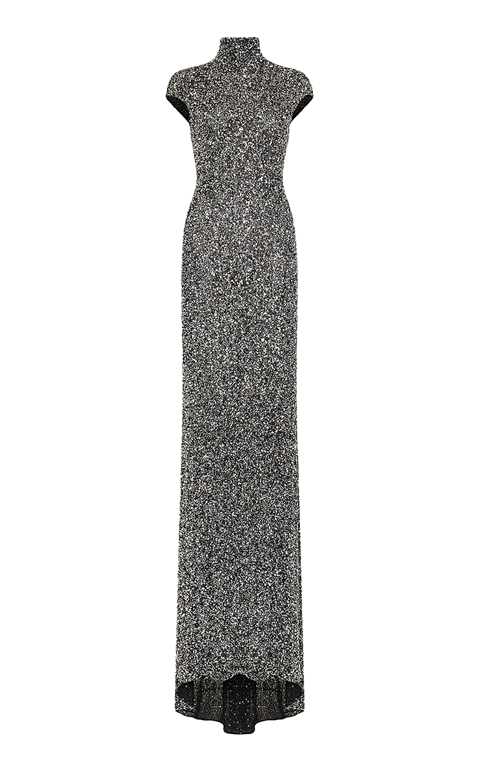 Carla Zampatti High Neck Crushed Sequin Gown In Silver