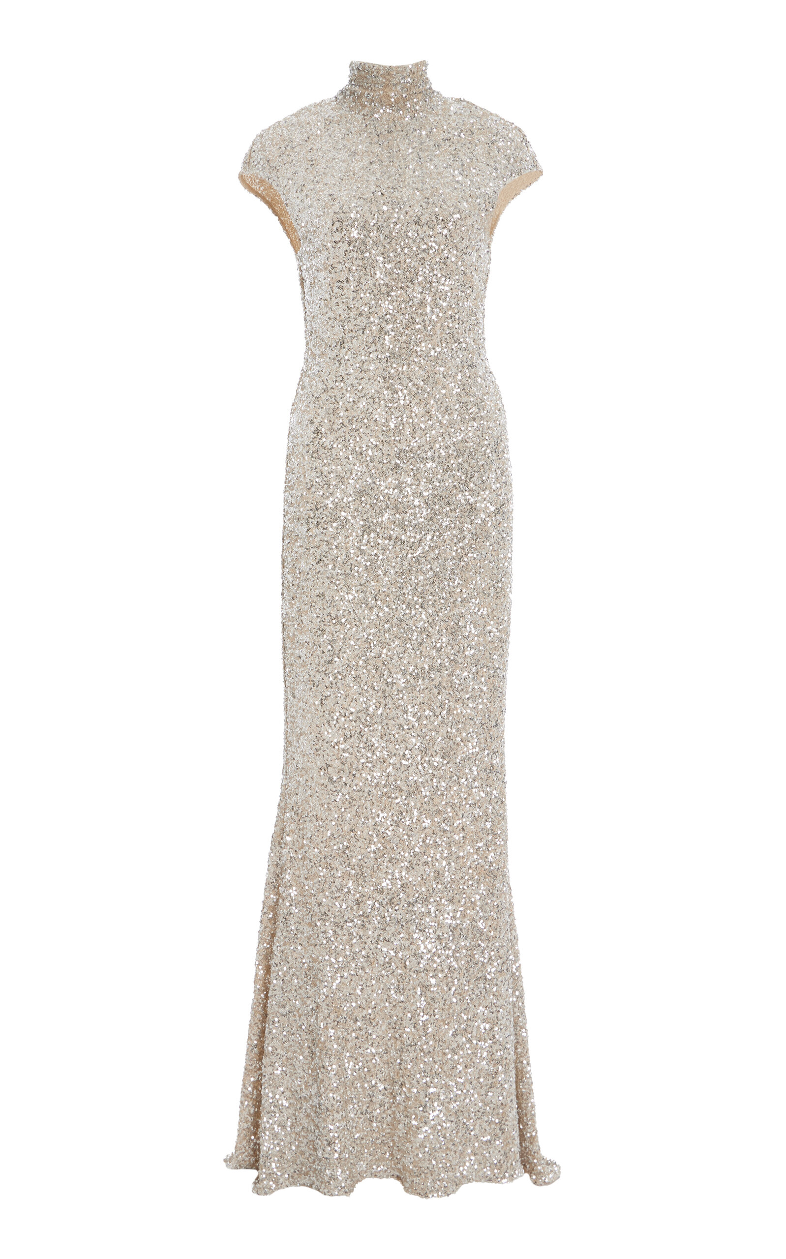 CARLA ZAMPATTI HIGH-NECK CRUSHED SEQUINED GOWN 