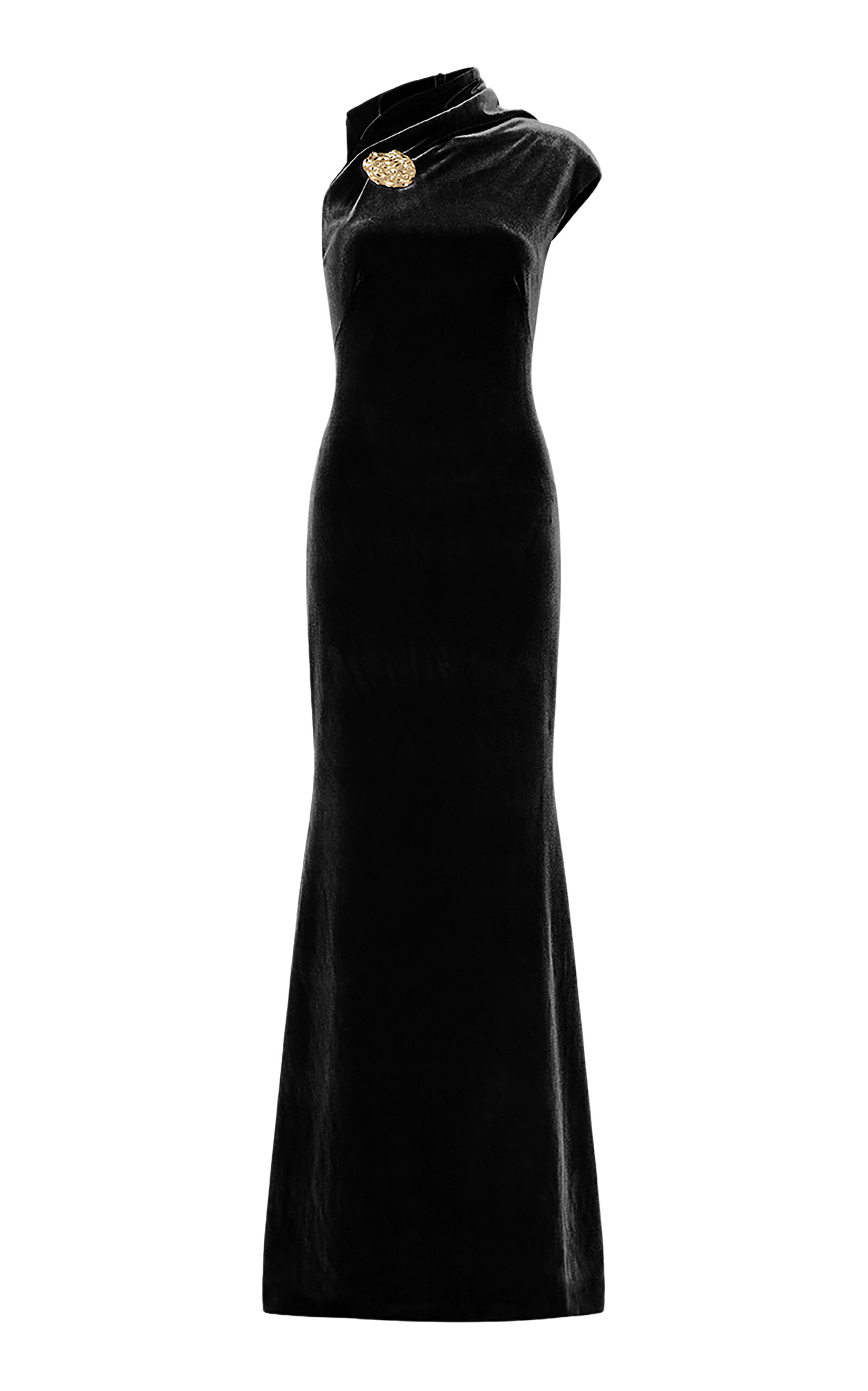 Carla Zampatti Button-embellished Velvet Gown In Black