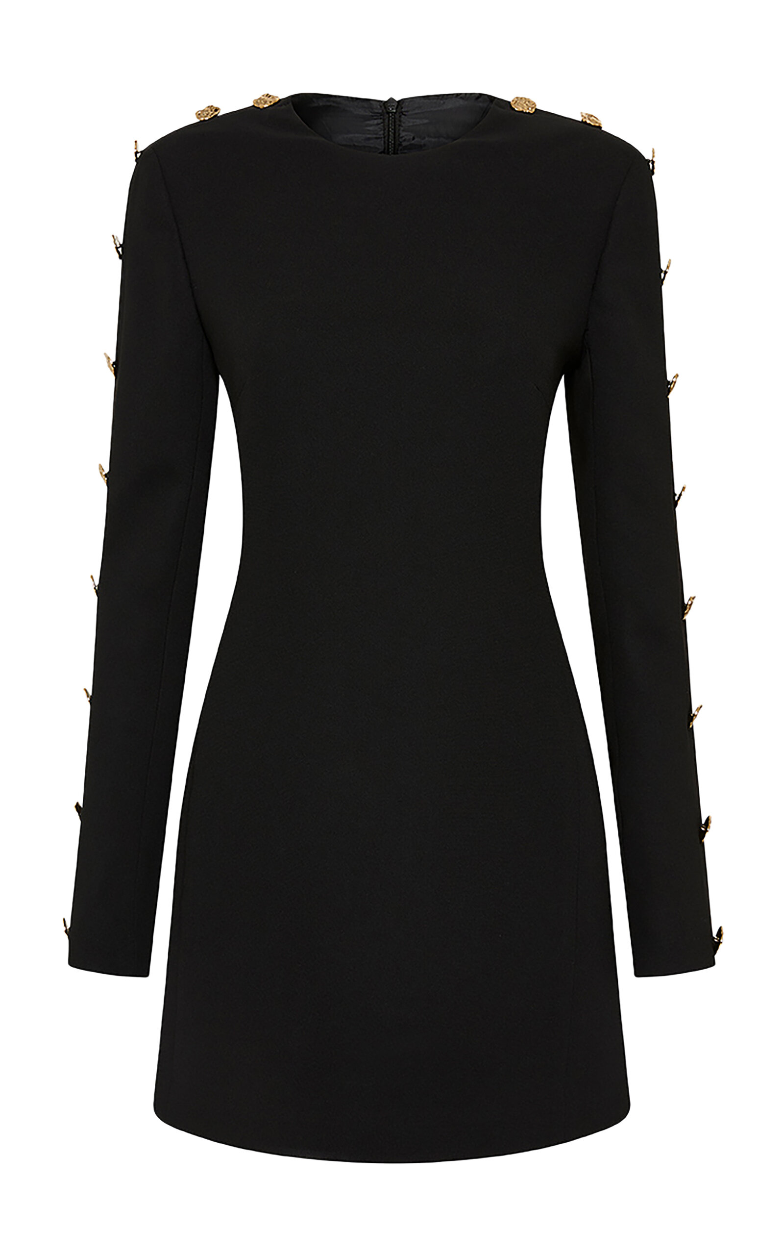 Carla Zampatti Button-embellished Crepe Mini Dress In Black