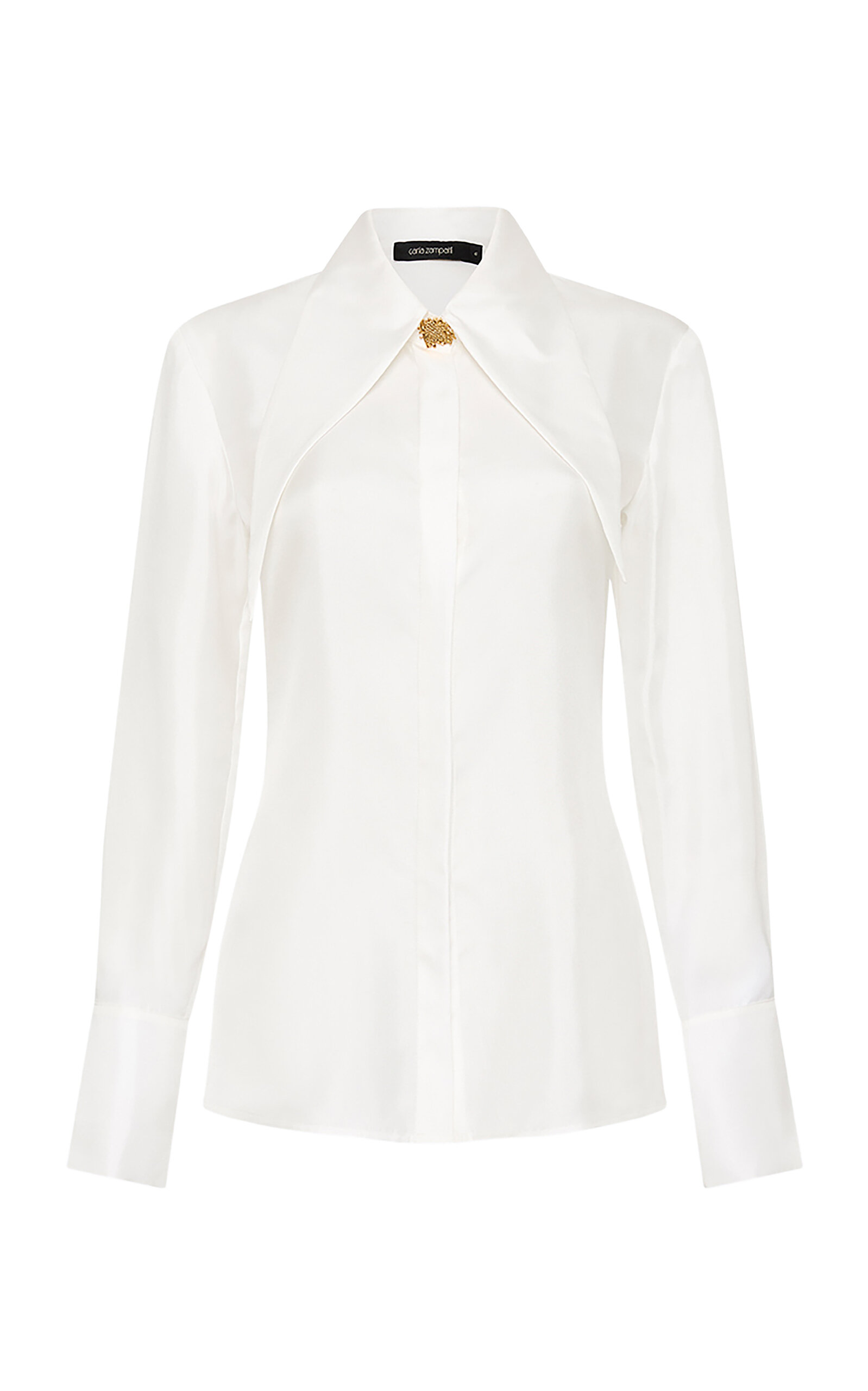 Carla Zampatti Dagger Collar Silk Twill Top In White