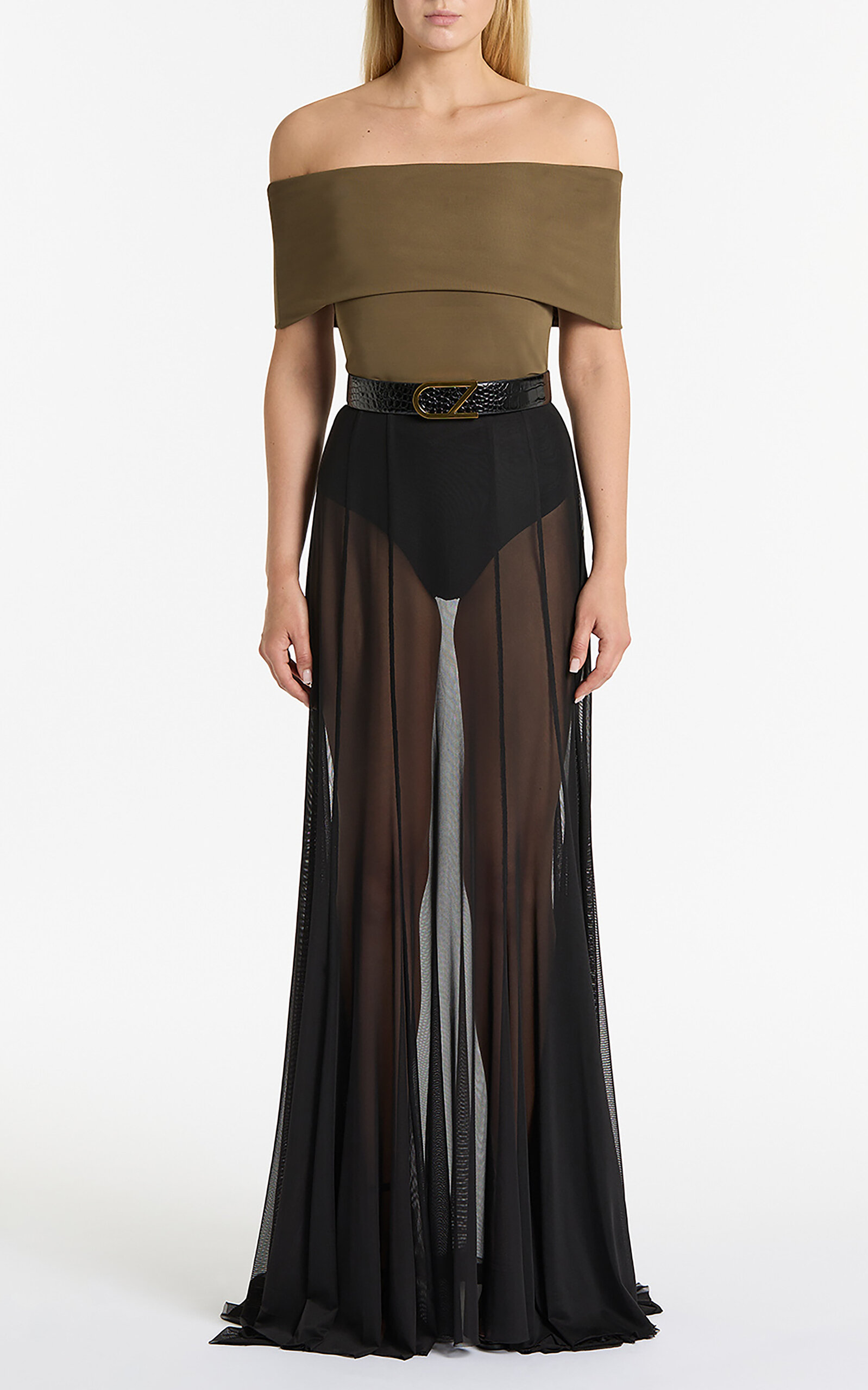 Carla Zampatti Pura Sheer Mesh Godet Maxi Skirt In Black