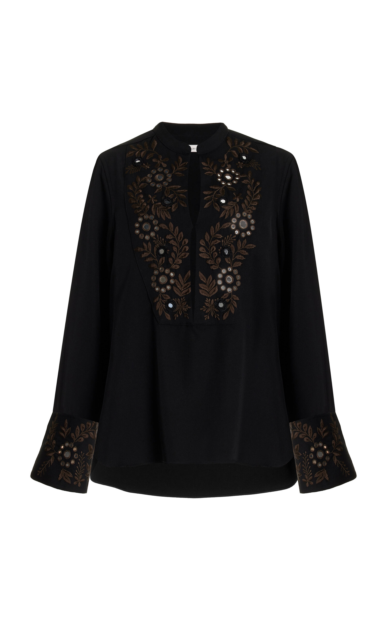 Shop Wales Bonner Cairo Embroidered Grain De Poudre Wool Shirt In Black