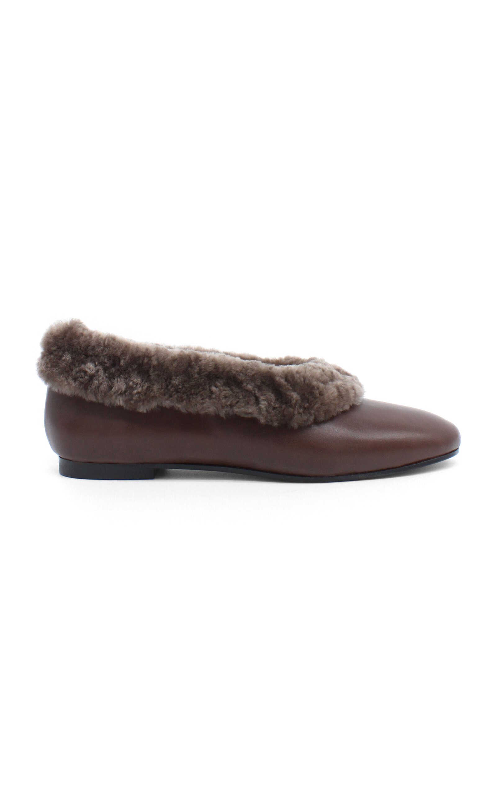 Shop About Arianne Elias Fur-trimmed Leather Flats In Brown