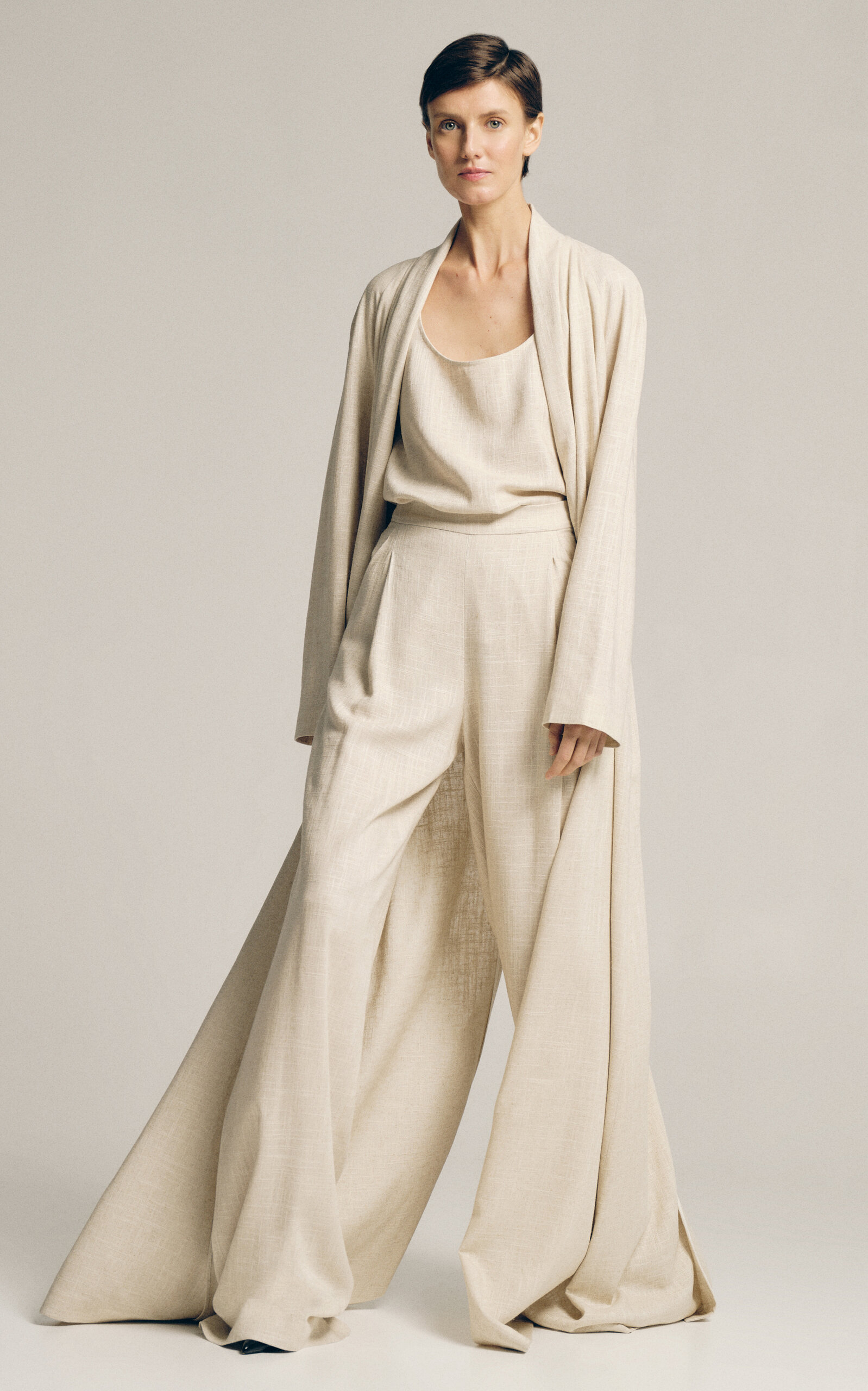 SOPHIE ET VOILA DRAPED LINEN-BLEND COAT 