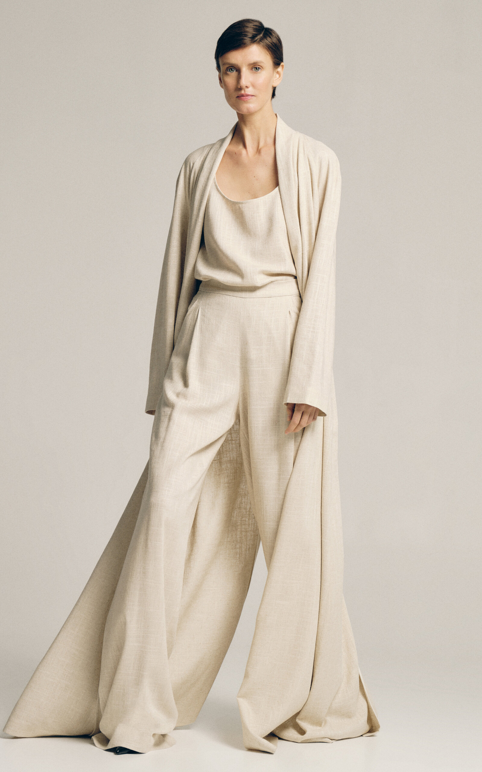 Shop Sophie Et Voila Linen-blend Wide-leg Pants In Neutral