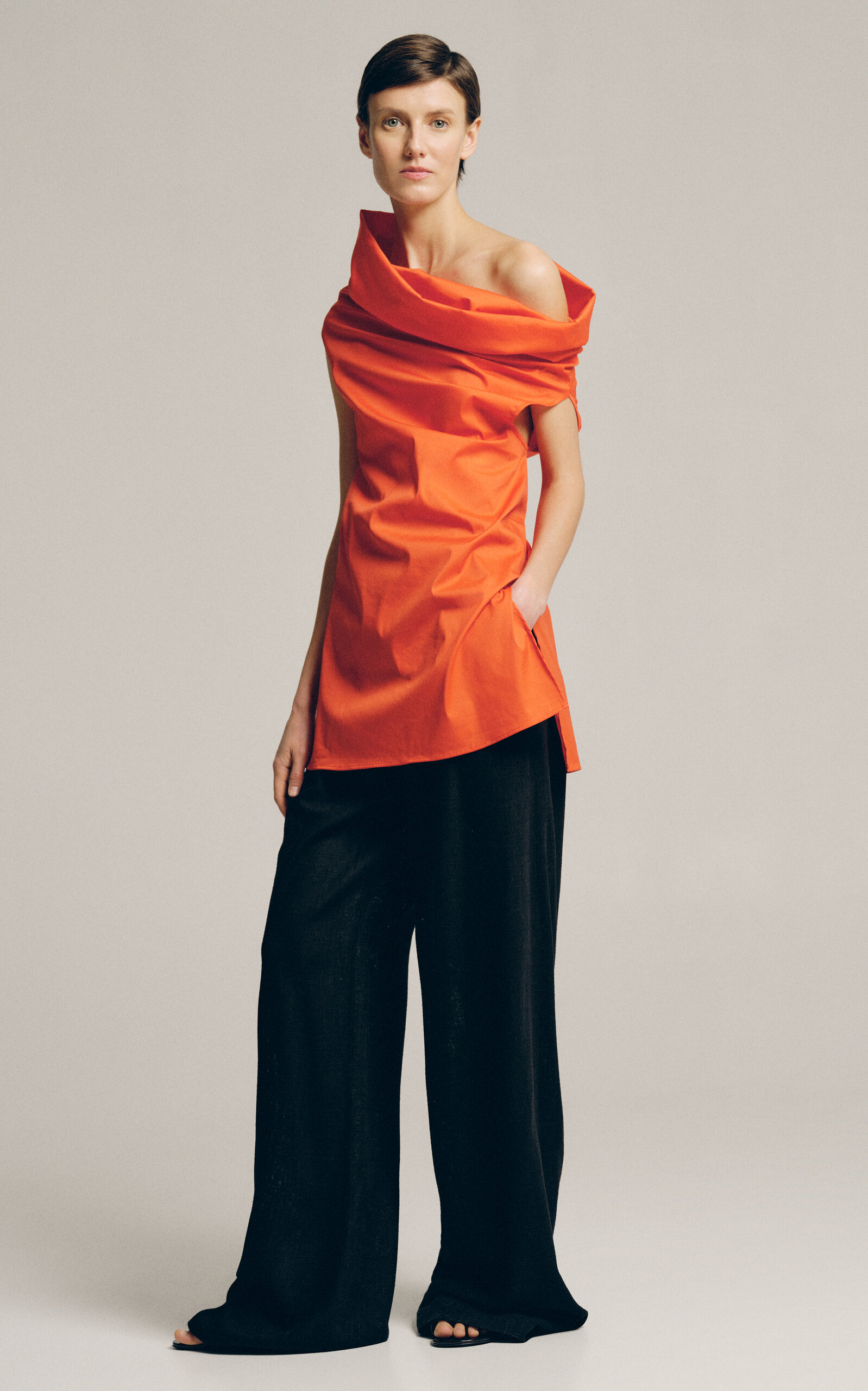 Shop Sophie Et Voila Asymmetric Stretch-cotton Top In Orange