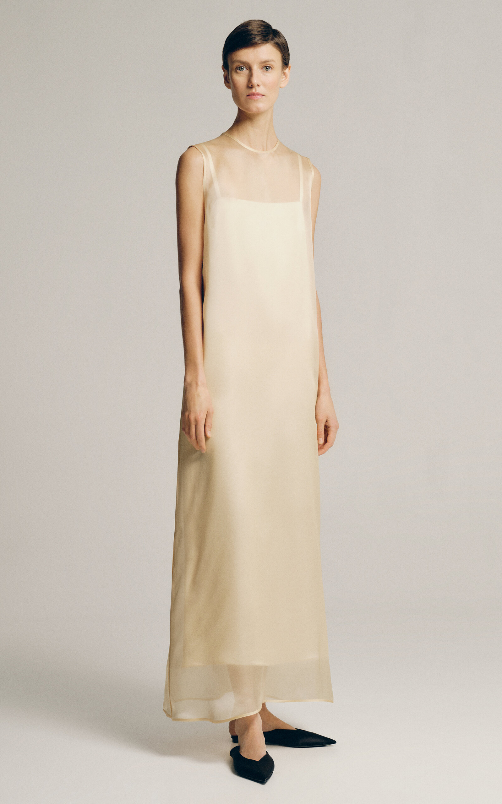 Sheer Satin-Organza Maxi Dress