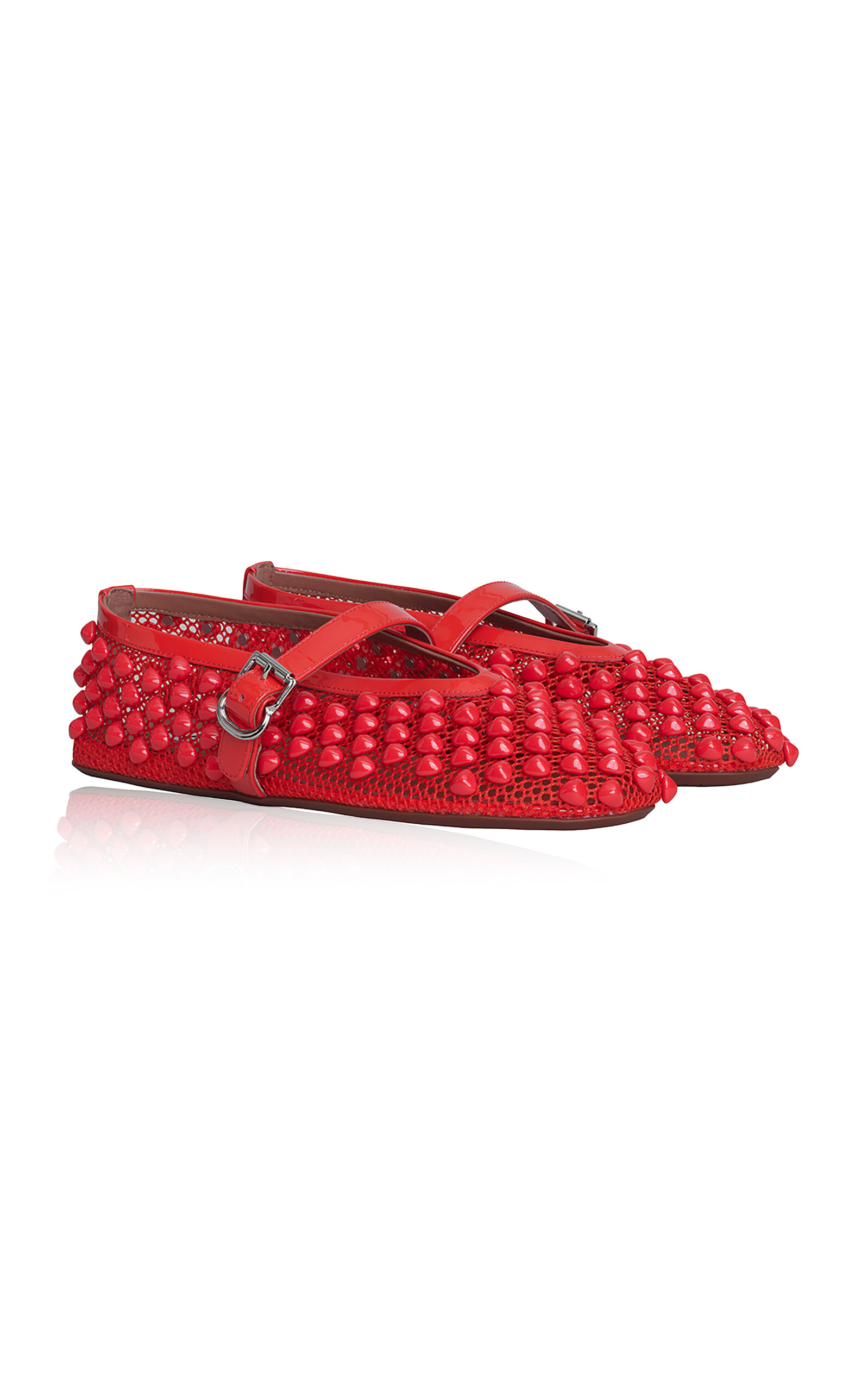 Alaïa Stud-embellished Leather Mesh Ballet Flats In Red