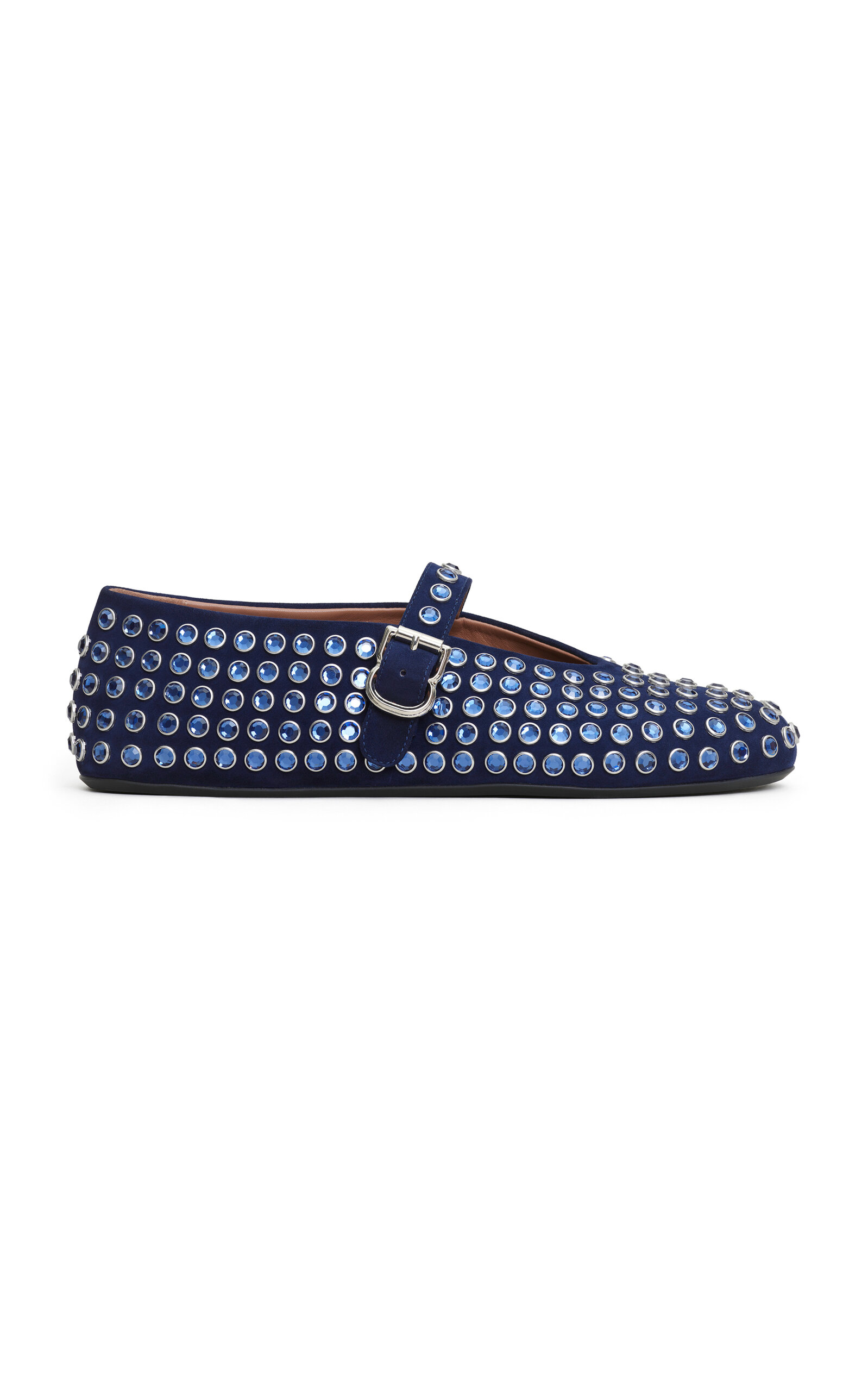 Shop Alaïa Stud-embellished Leather Ballet Flats In Blue