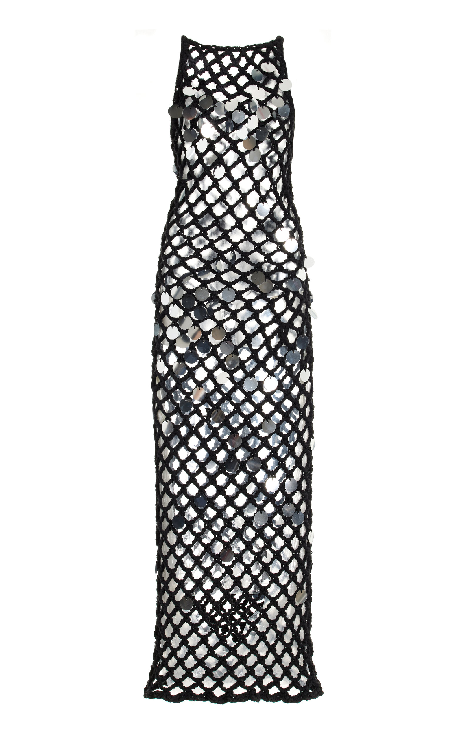 Shop Nia Thomas Estudio 54 Sequin-embellished Crocheted Cotton Midi Dress In Black