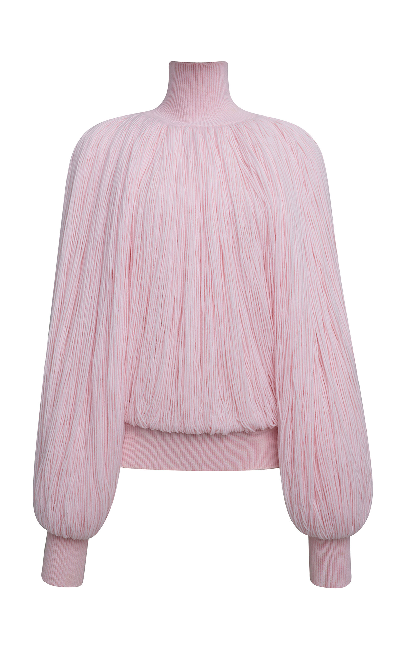 Alaïa High Neck Fringed Knit Top In Pink