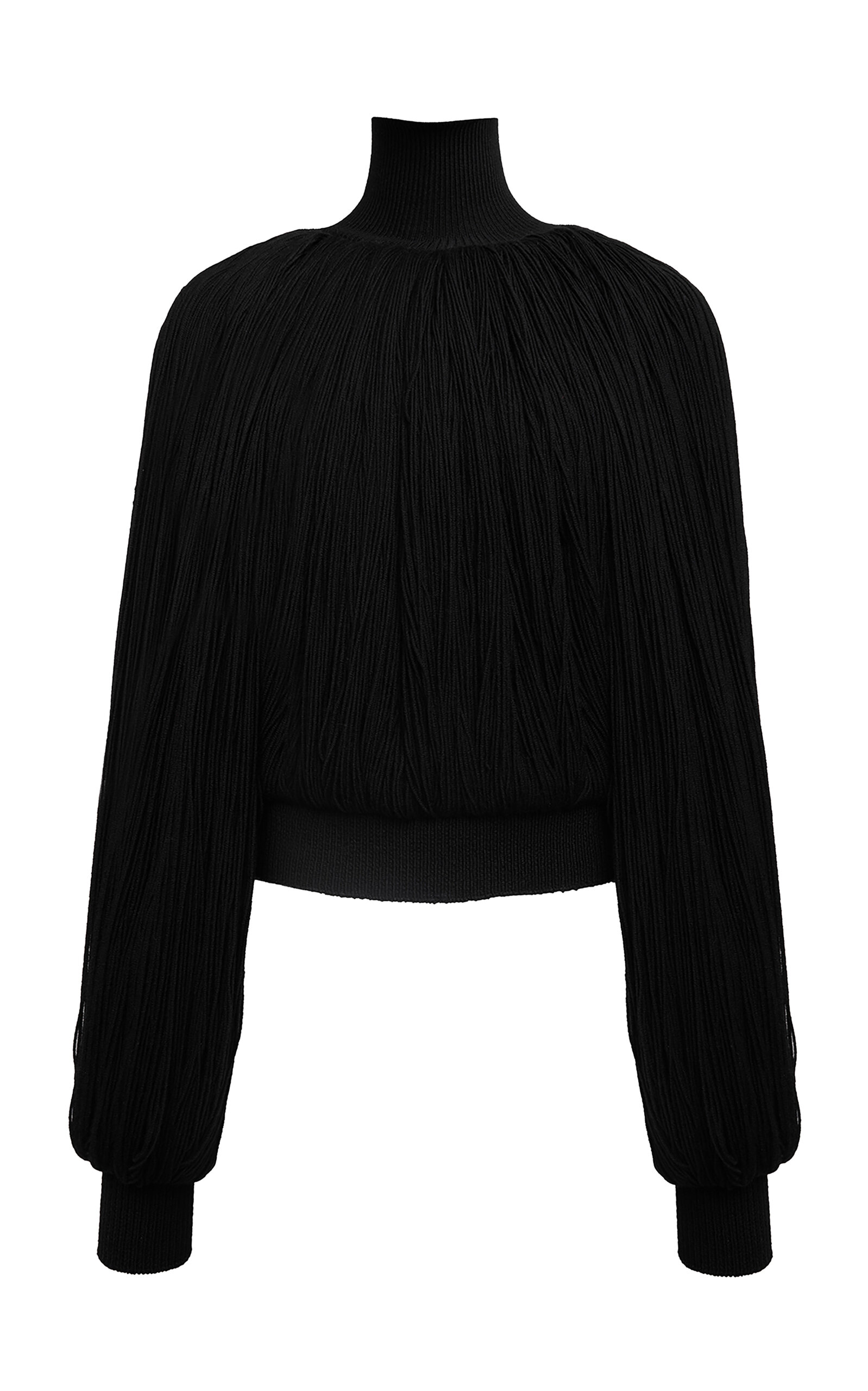 Alaïa High Neck Fringed Knit Top In Black