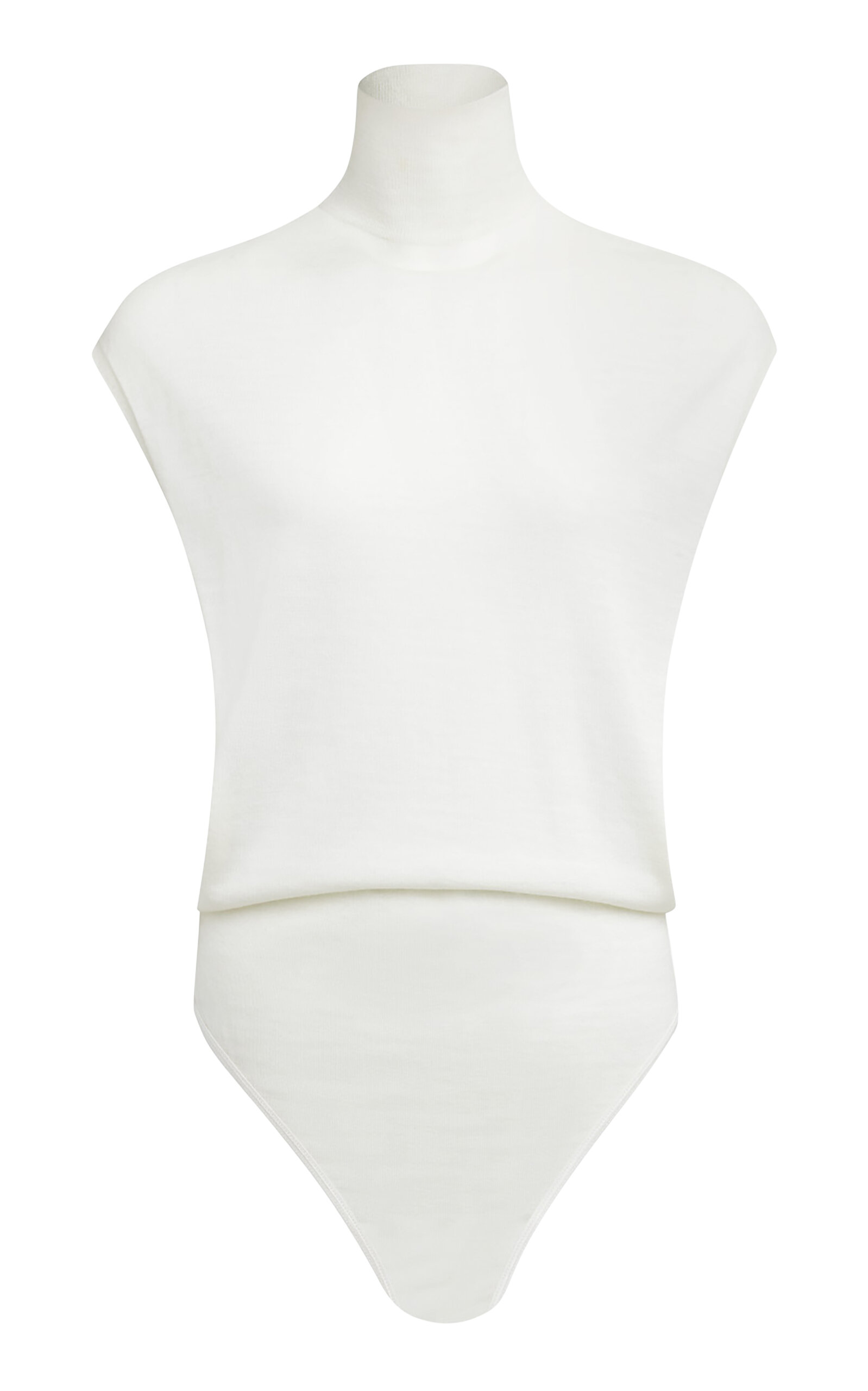 Shop Alaïa Sleeveless Knit Merino Wool Bodysuit In Ivory