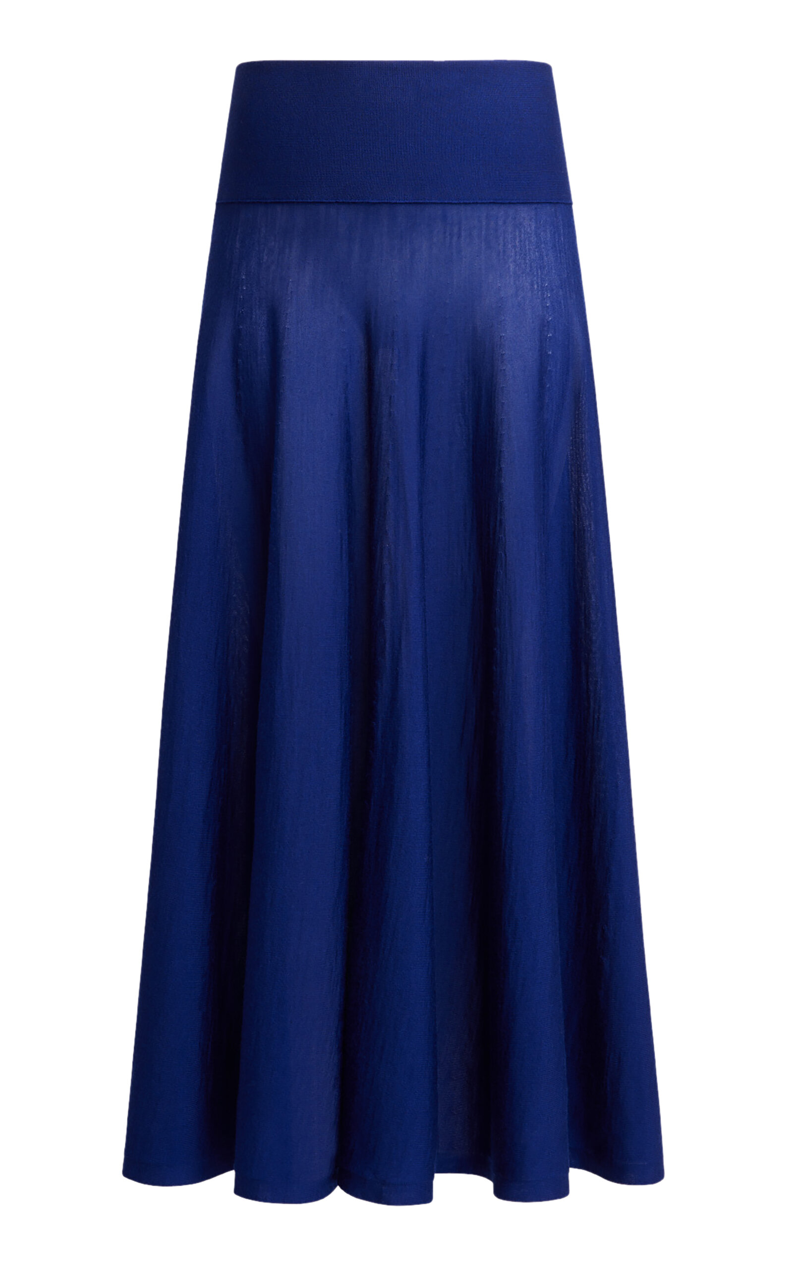 Shop Alaïa Banded Knit Merino Wool Maxi Skirt In Blue