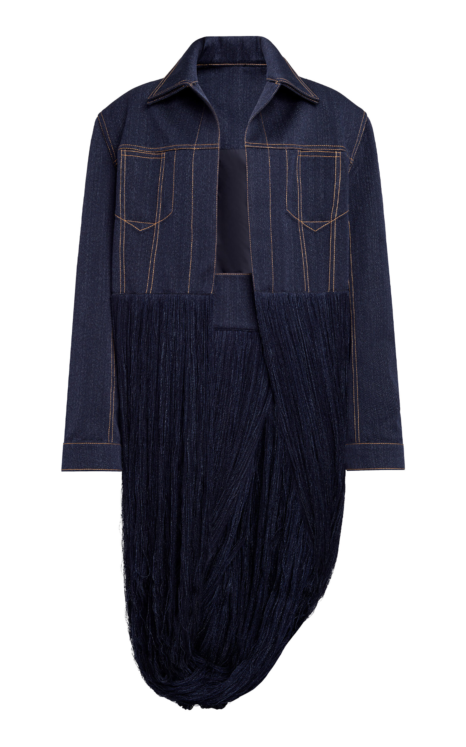 Alaïa Finged Wool-denim Jacket In Dark Wash