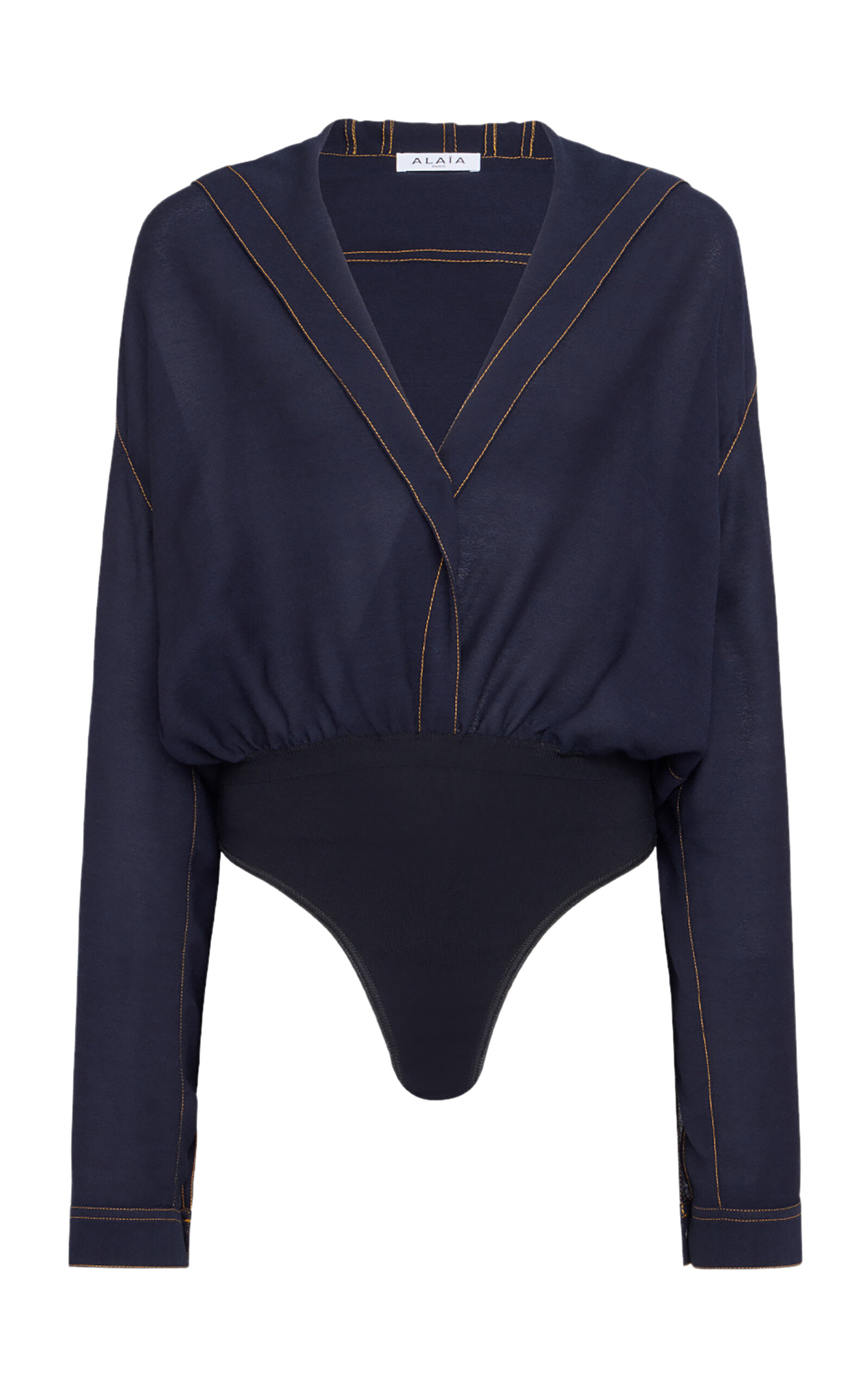 Alaïa Hooded Wool-silk Bodysuit In Dark Wash