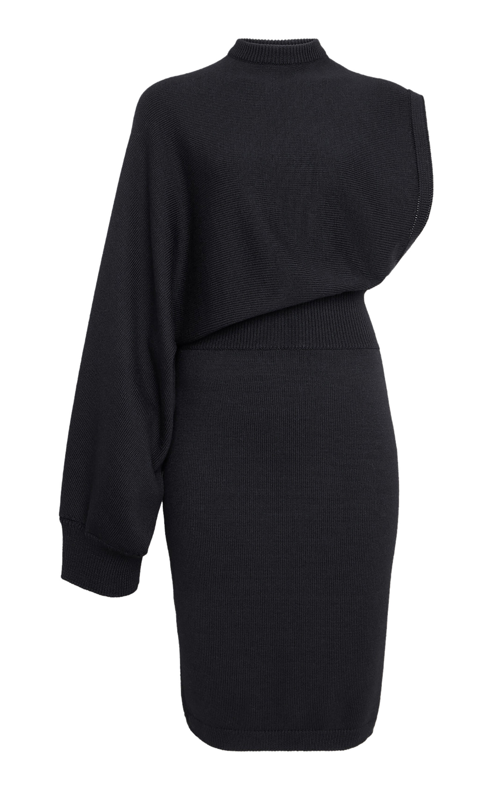 Alaïa Asymmetric Draped Knit Midi Dress In Black