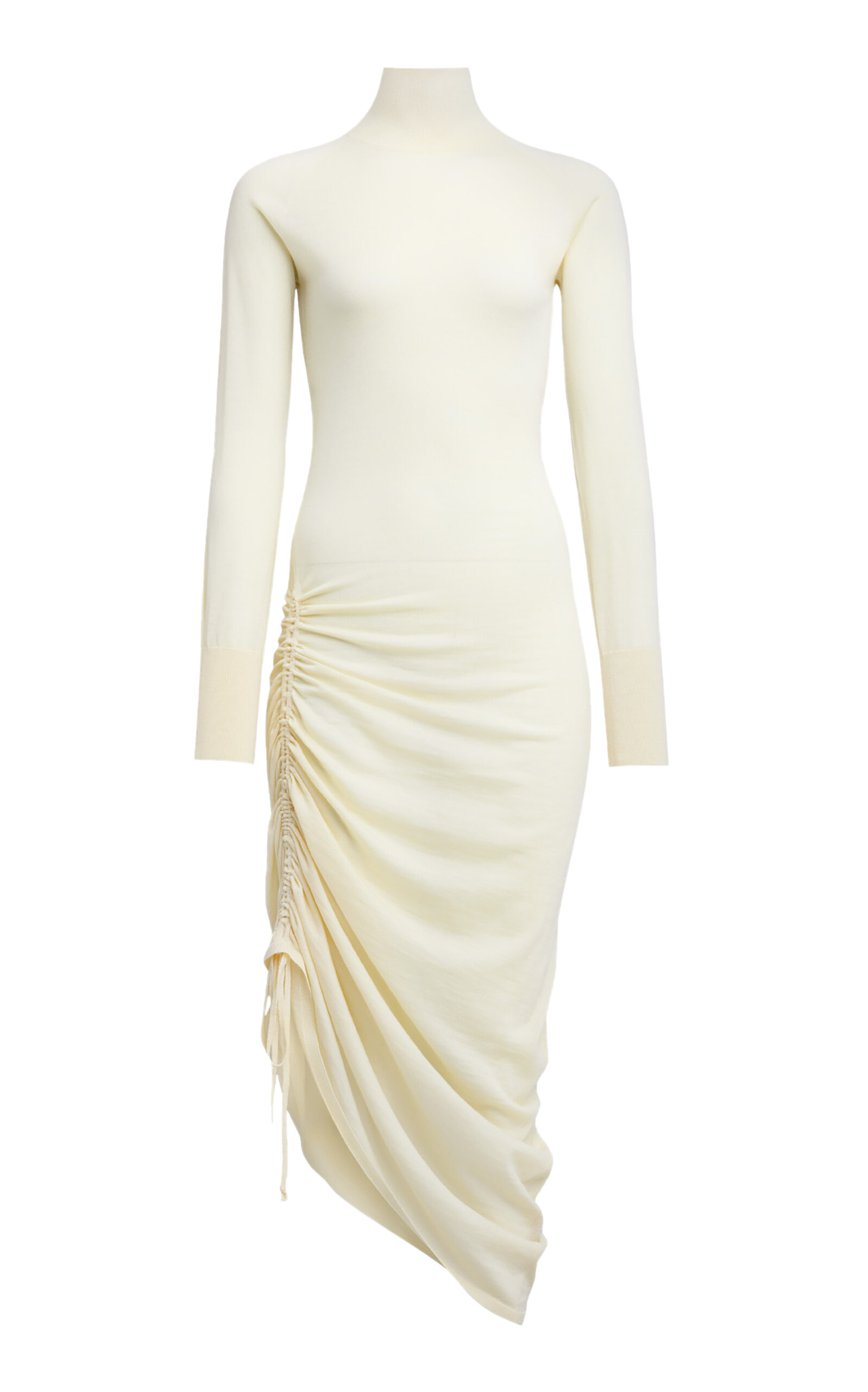 Alaïa Draped Merino Wool Midi Dress In Ivory