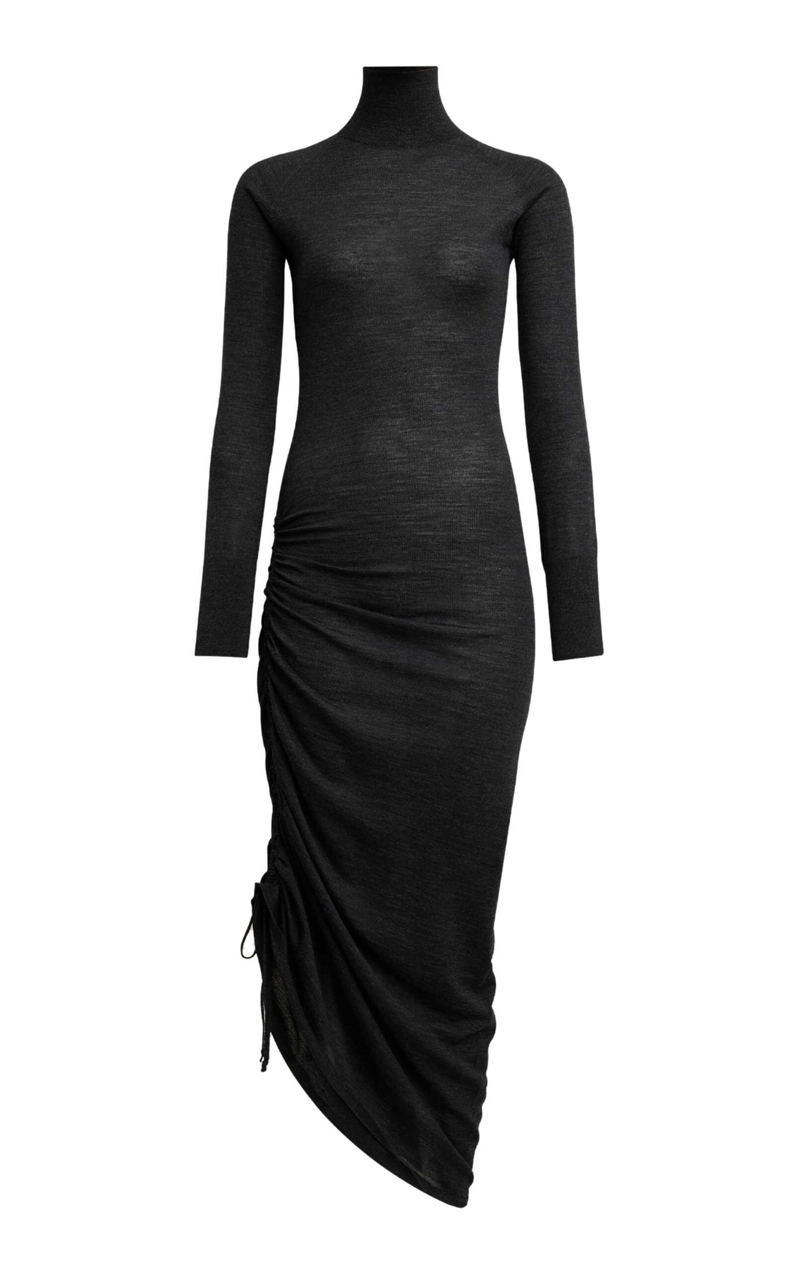 Alaïa Draped Merino Wool Midi Dress In Black