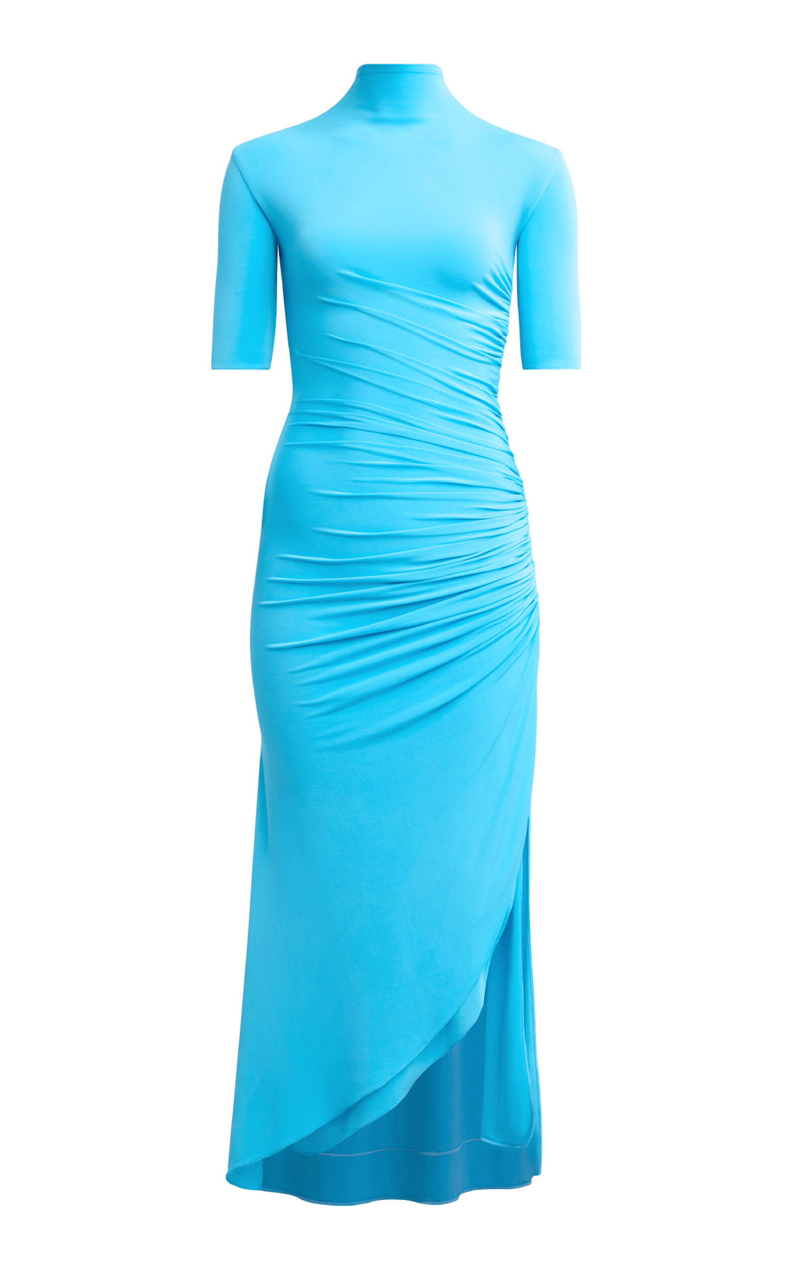 Shop Alaïa Gathered Crepe-jersey Maxi Dress In Turquoise