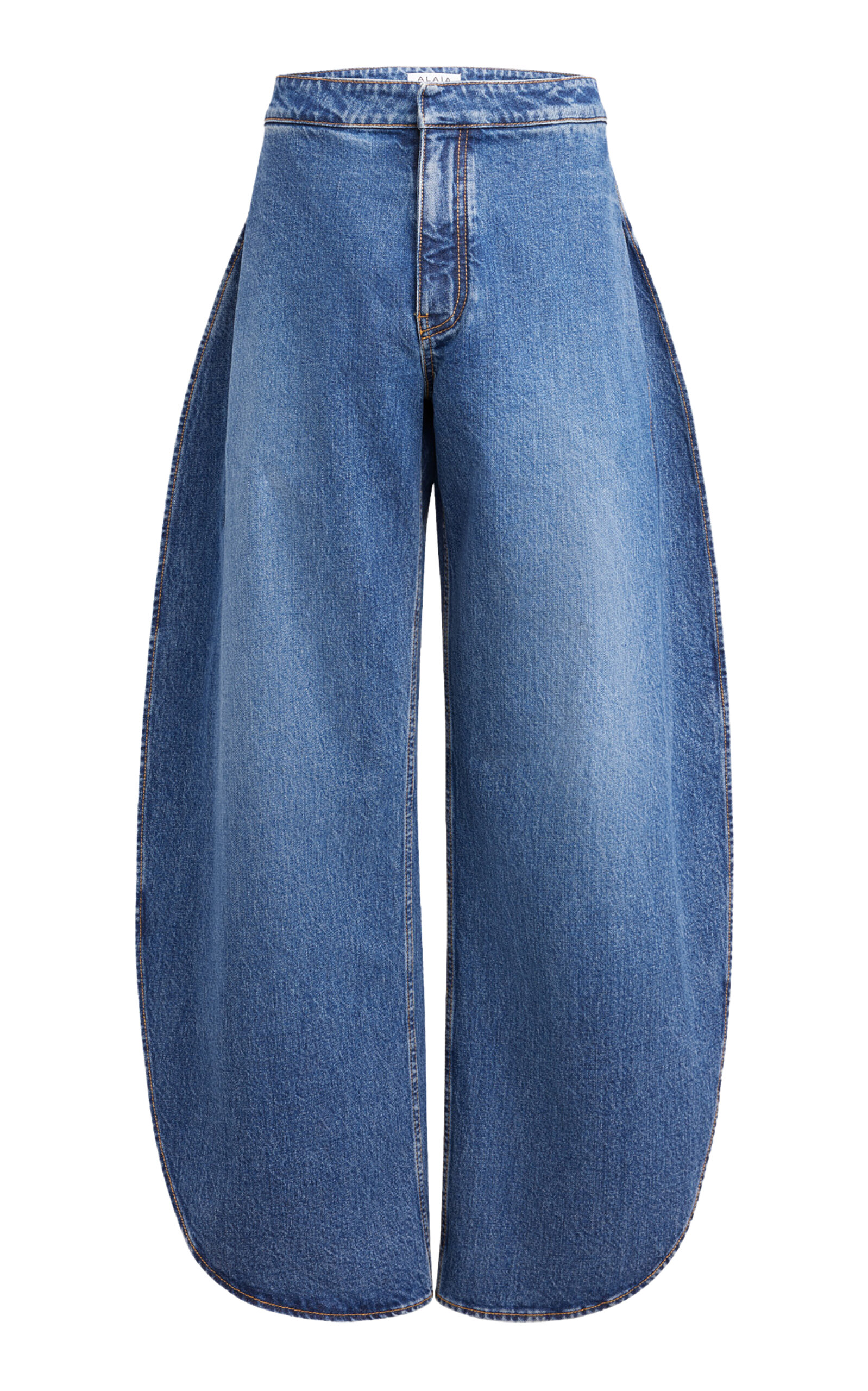 Shop Alaïa Round Stretch Mid-rise Wide-leg Jeans In Medium Wash