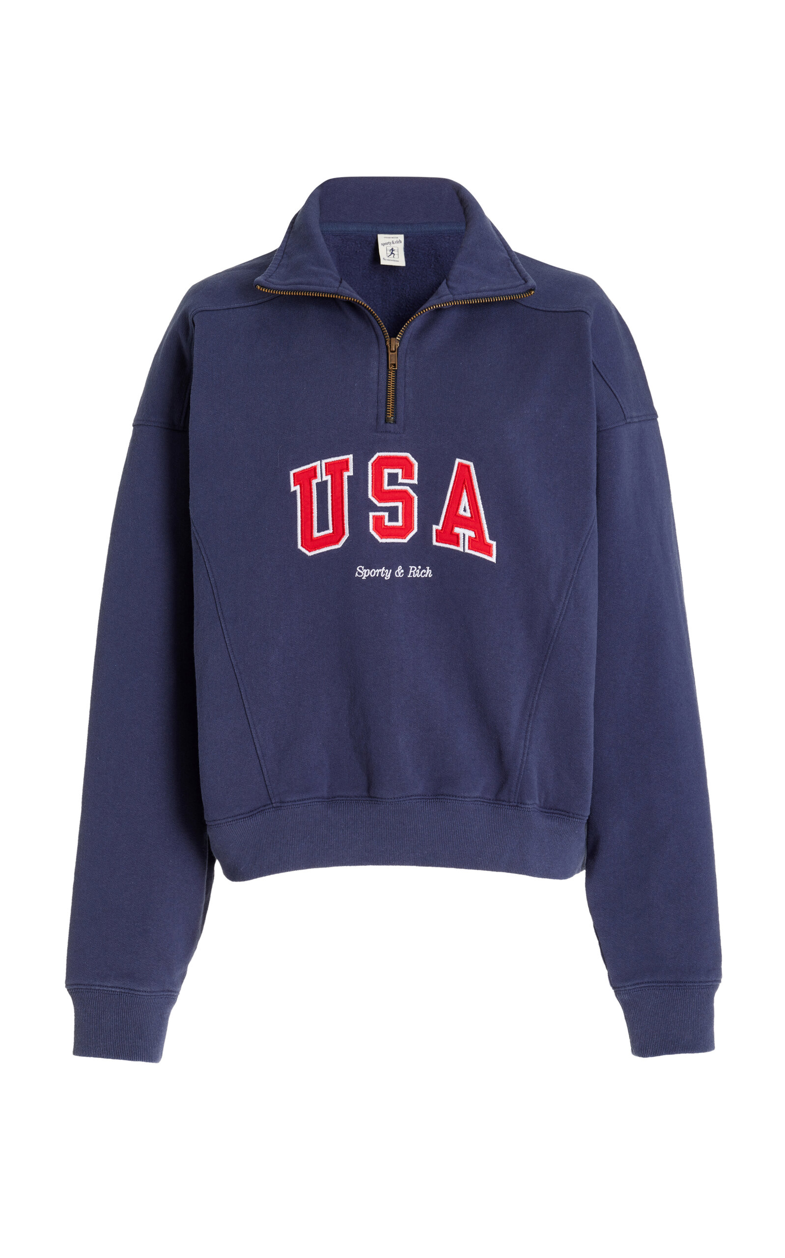 Shop Sporty And Rich Usa Half-zip Cotton Sweatshirt In Navy