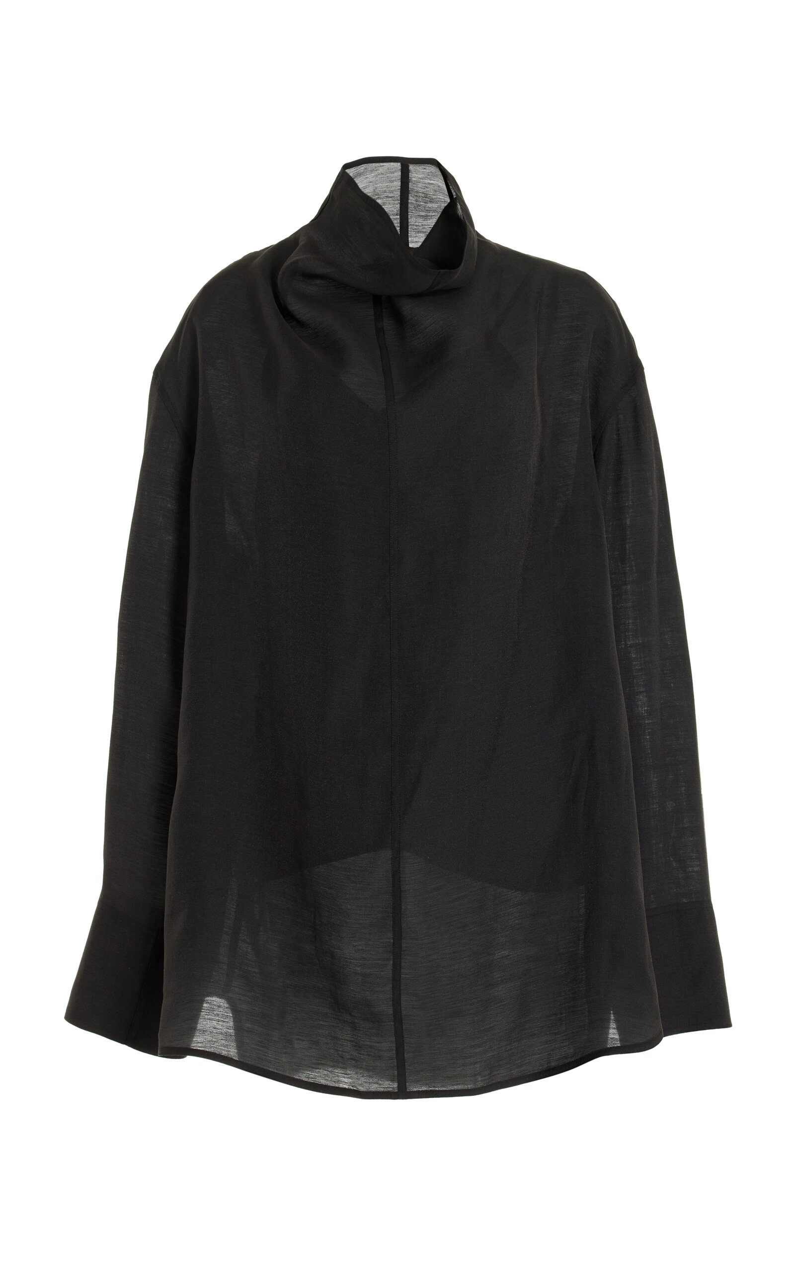 Shop Totême Funnel-neck Organza Blouse In Black