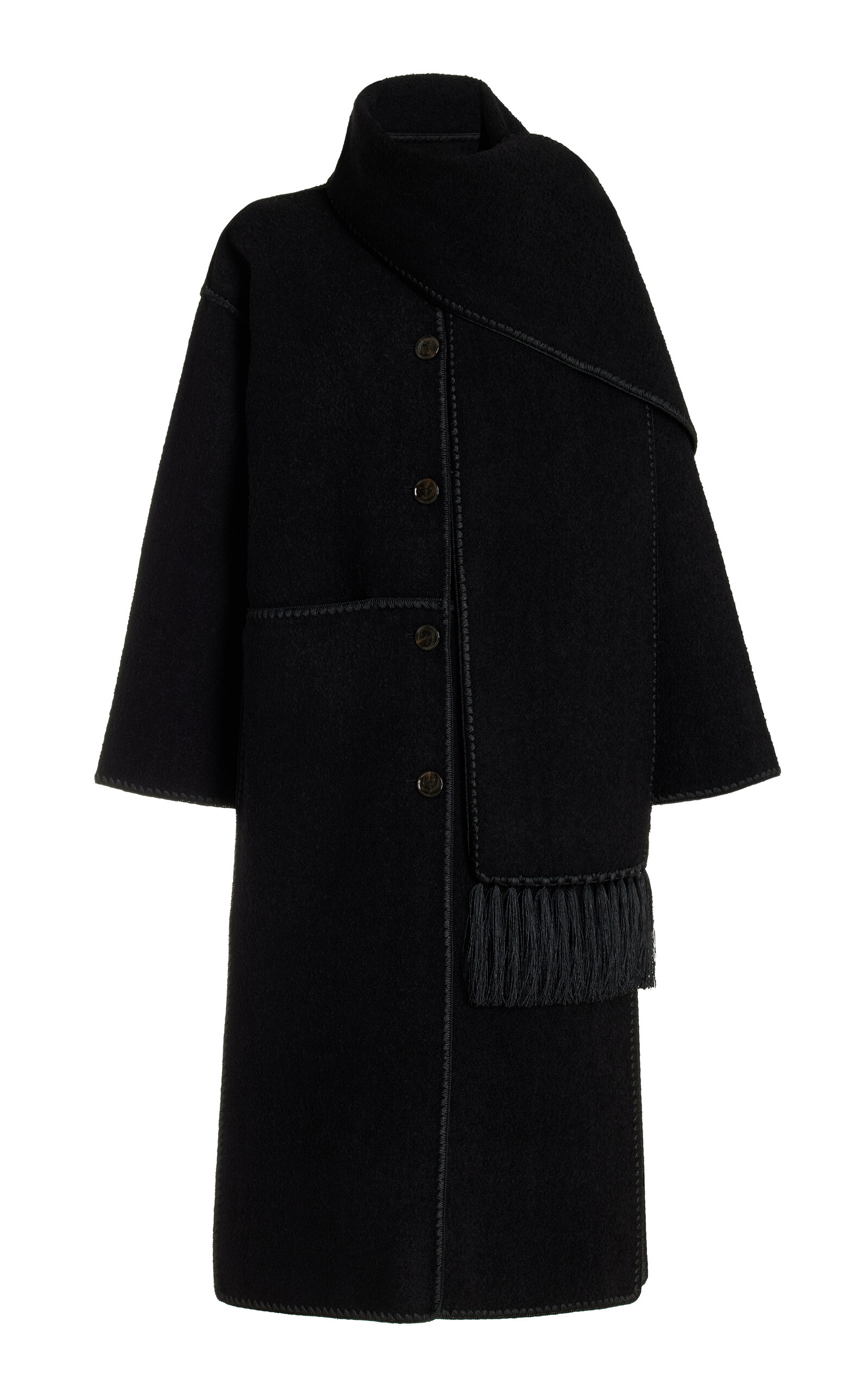 Shop Totême Embroidered Scarf Coat In Black