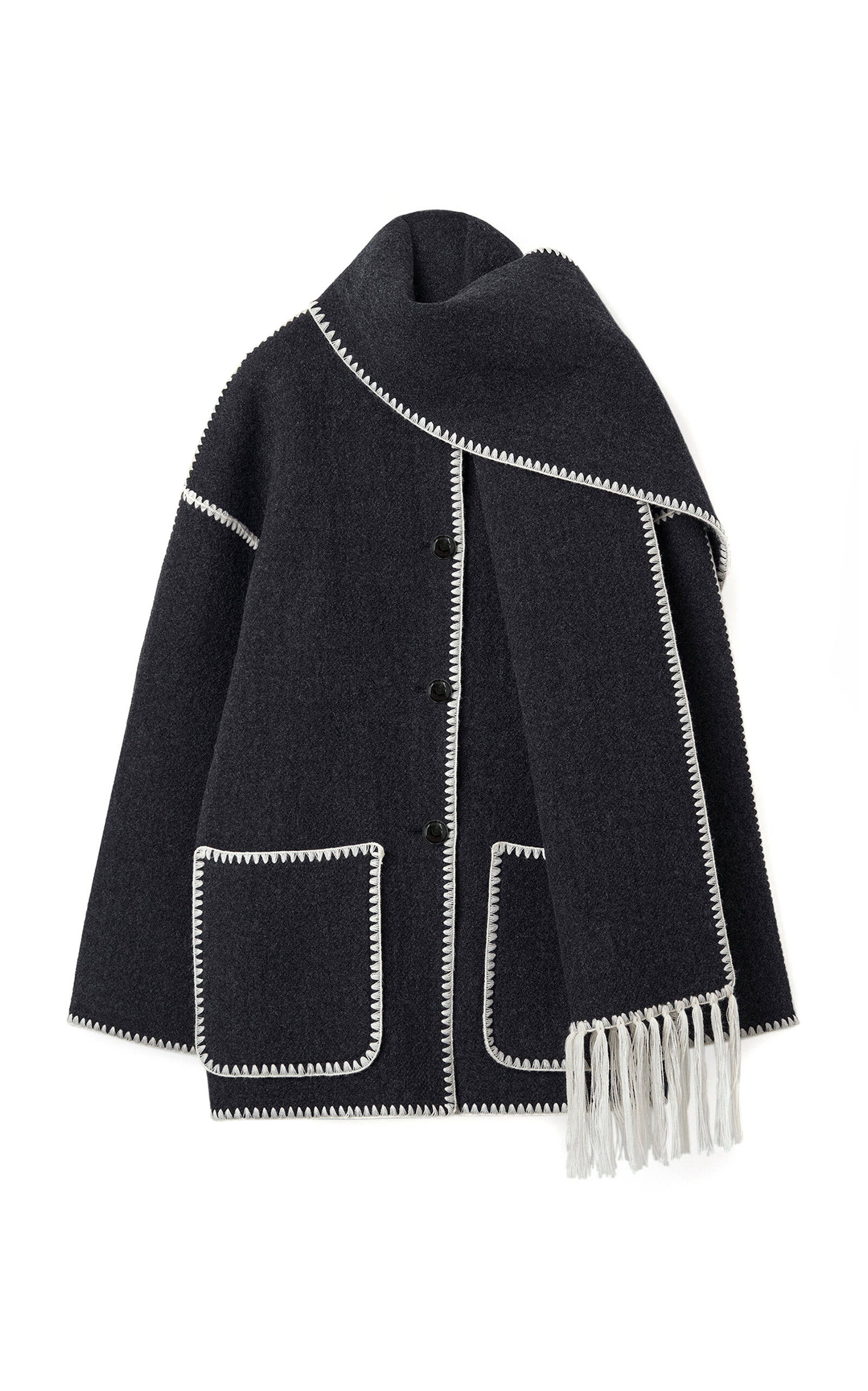 Embroidered Wool-Cashmere Scarf Jacket