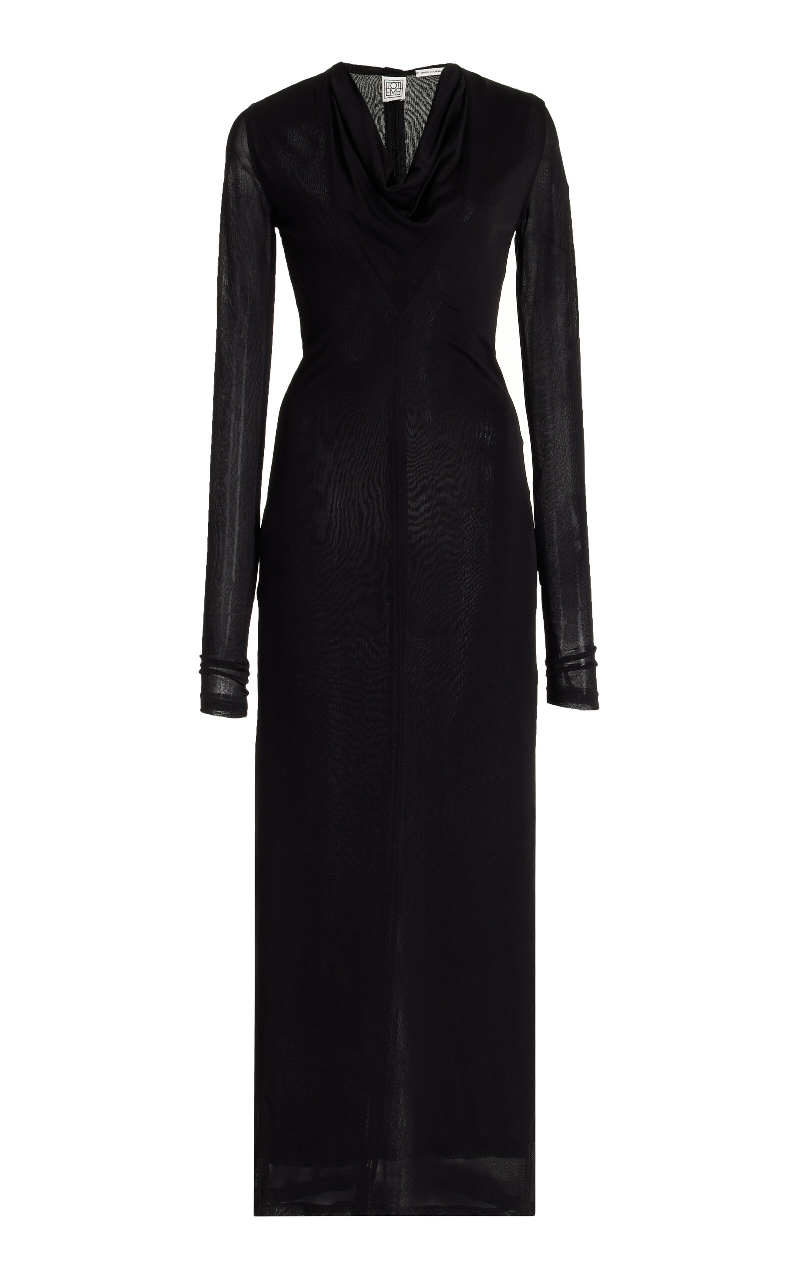 Shop Totême Draped Wool-blend Maxi Dress In Black