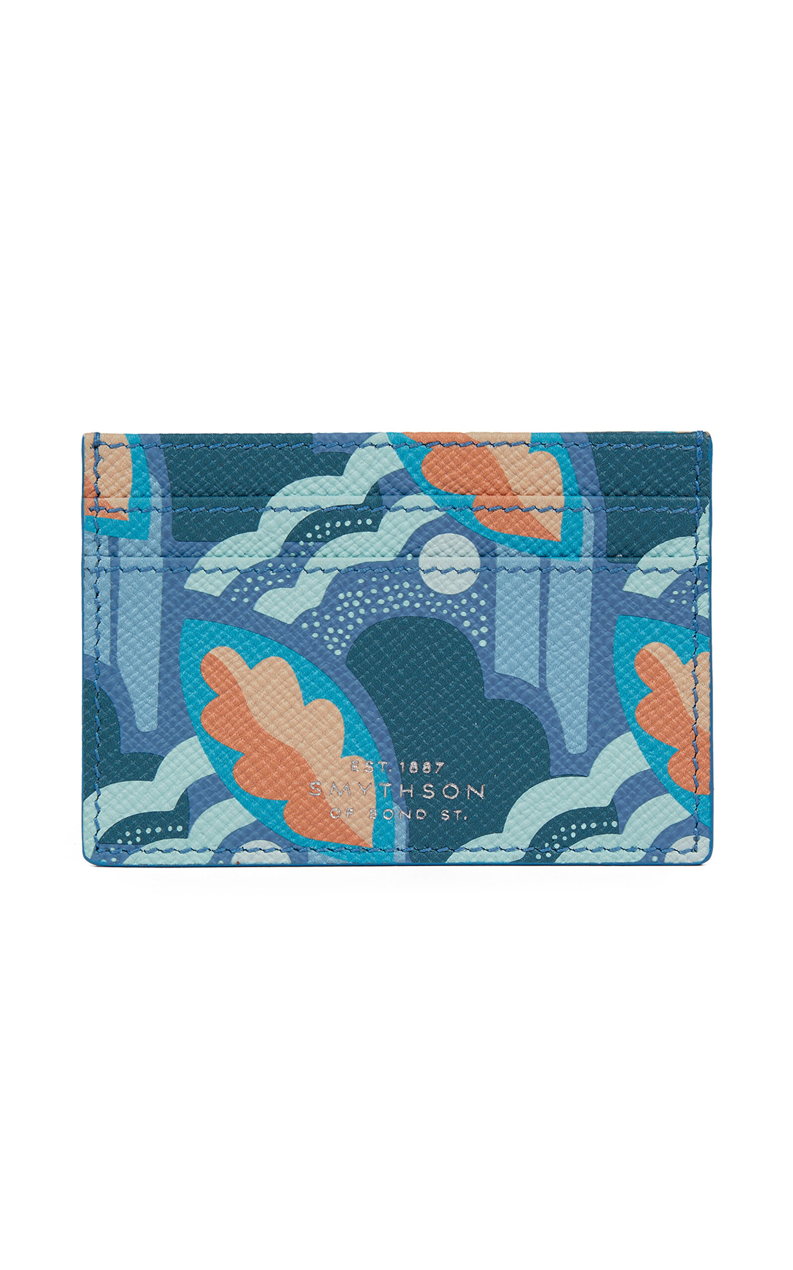 Smythson Panama Leather Card Holder In Blue