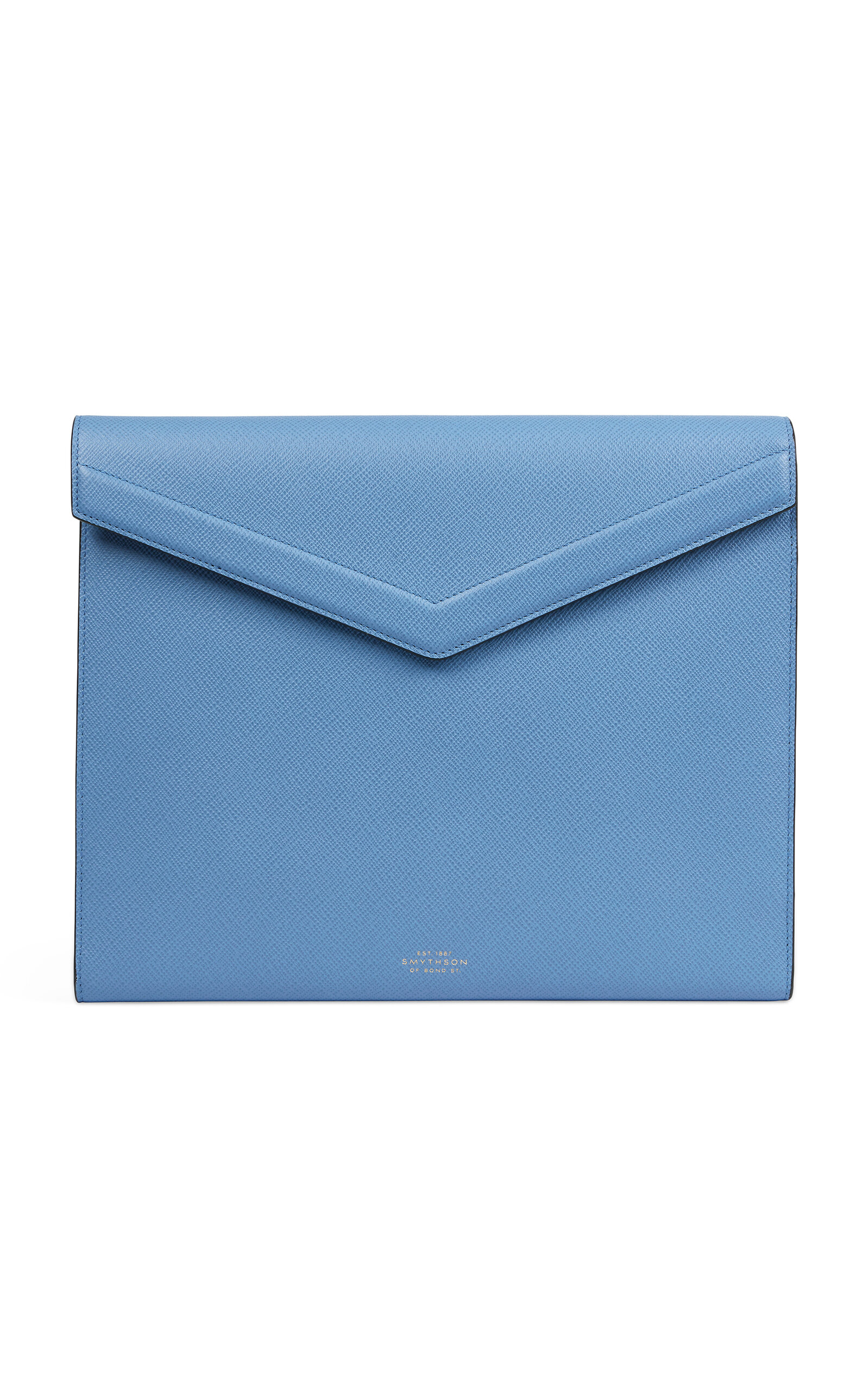 Smythson Panama A4 Leather Envelope Writing Folder In Blue