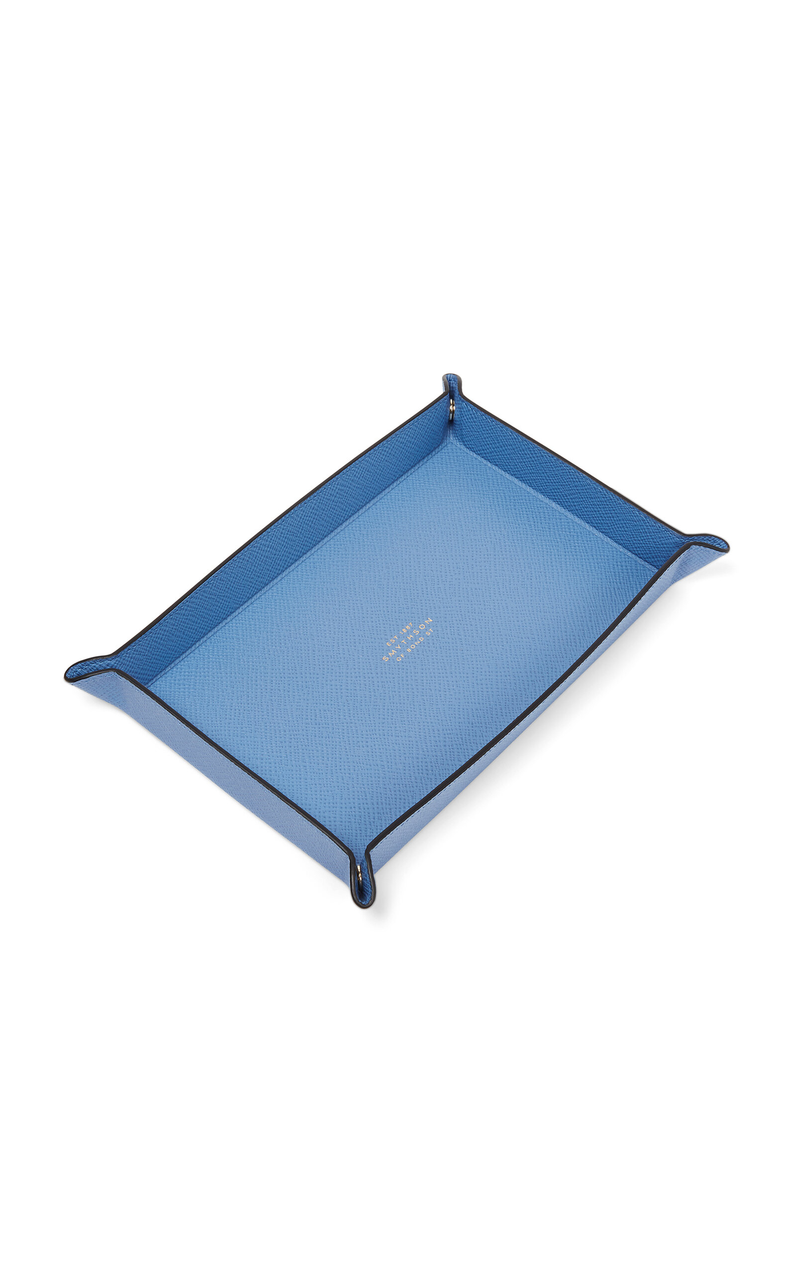 Smythson Panama Small Rectangular Trinket Tray In Blue