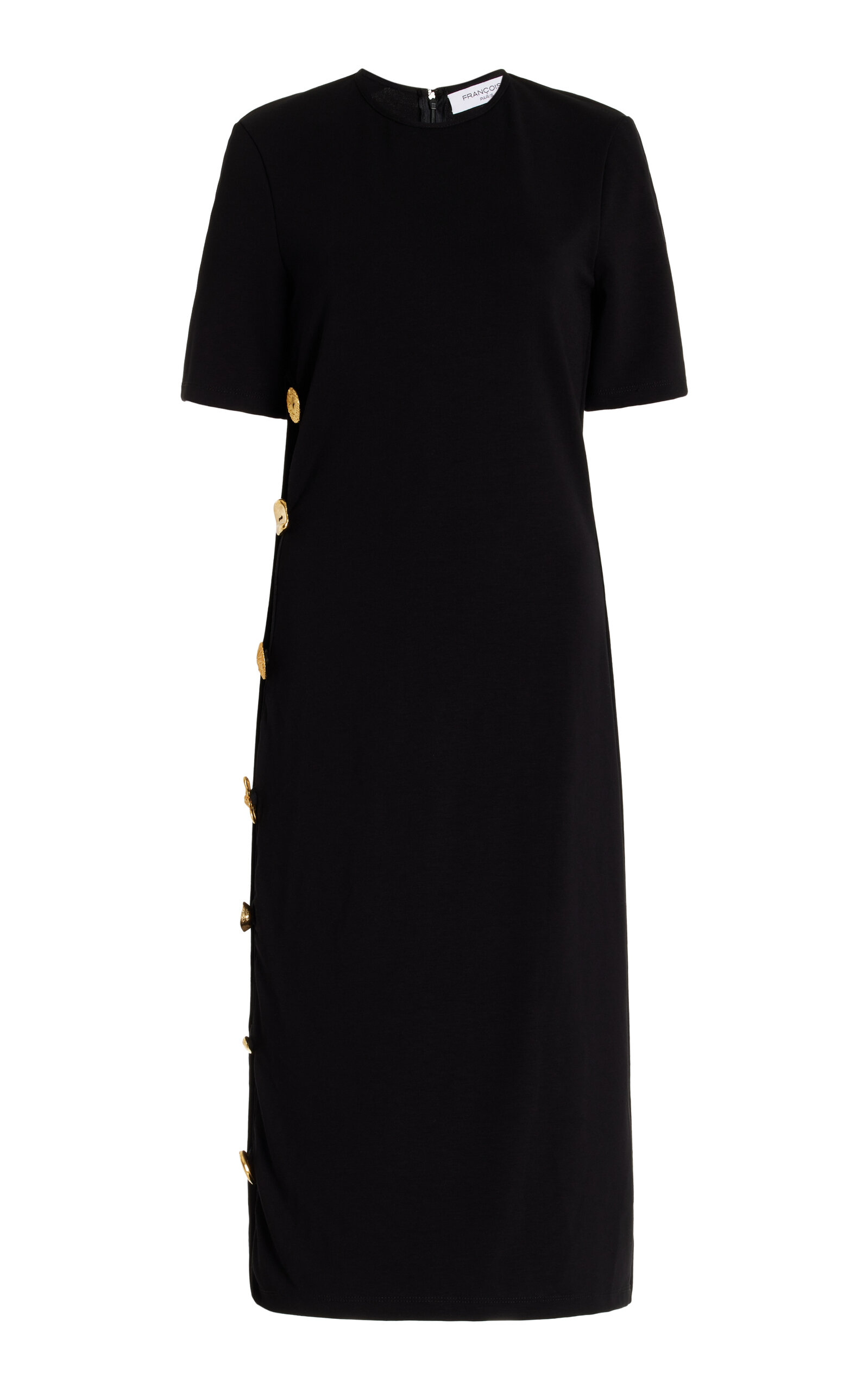 Francoise Exclusive Marion Button-detailed Deadstock Jersey Midi Dress In Black