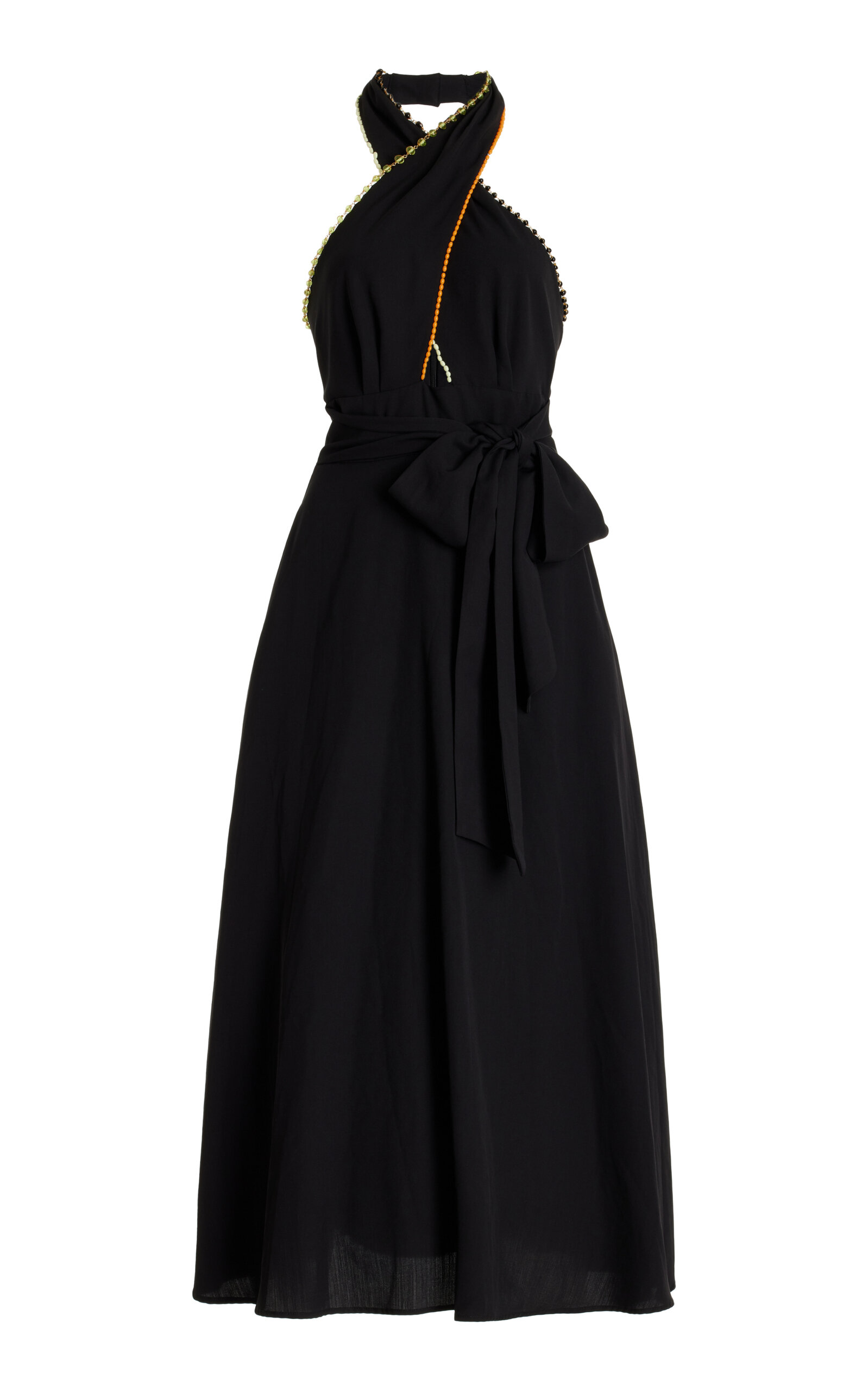 Francoise Exclusive Alice Embellished Deadstock Crepe Midi Dress In Black