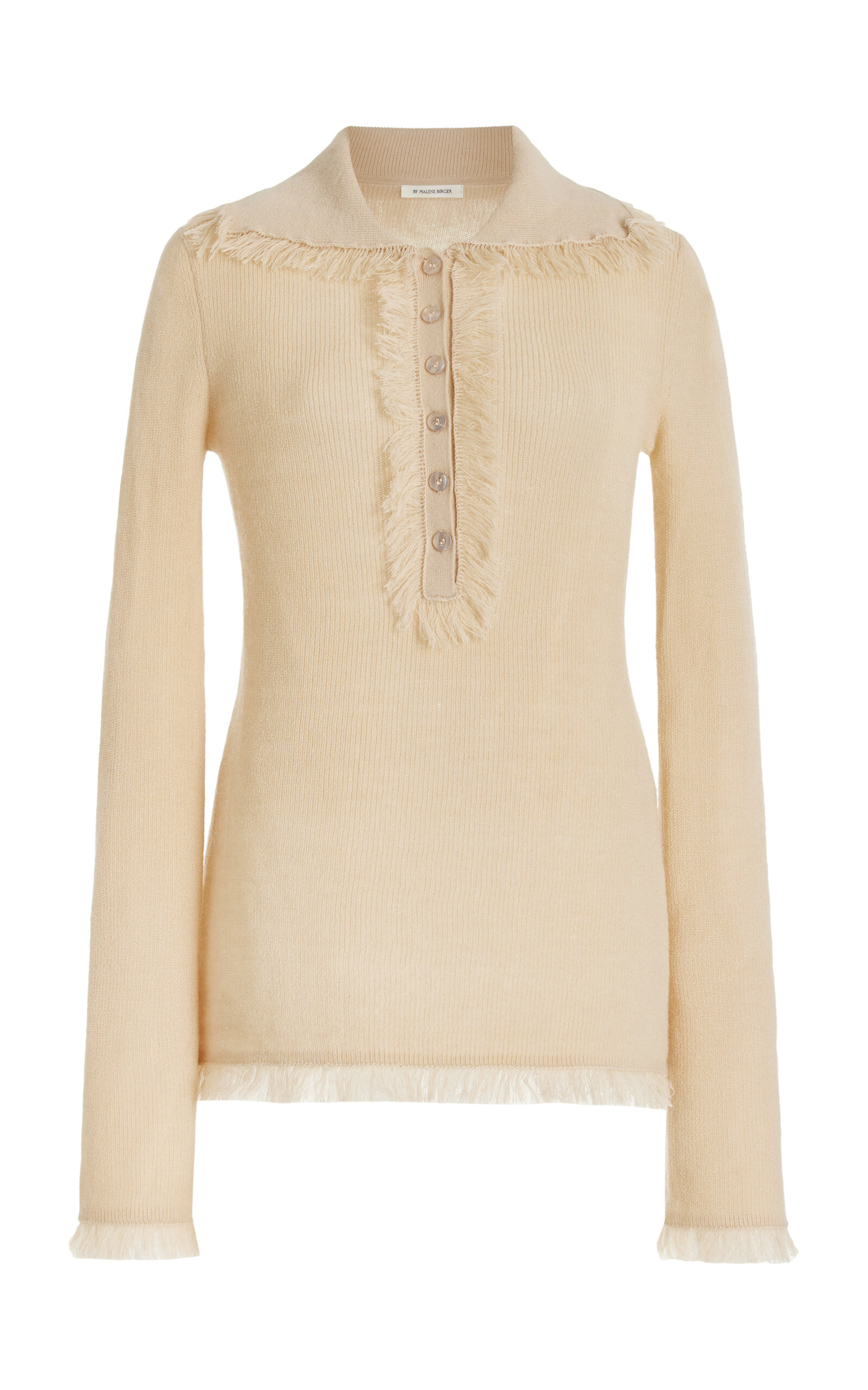By Malene Birger Dreele Fringed Wool-mohair Polo Top In Neutral