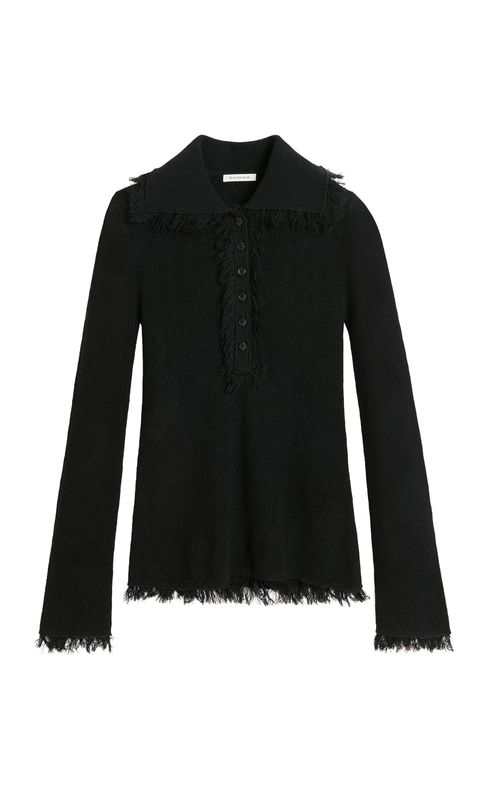 By Malene Birger Dreele Fringed Wool-mohair Polo Top In Black