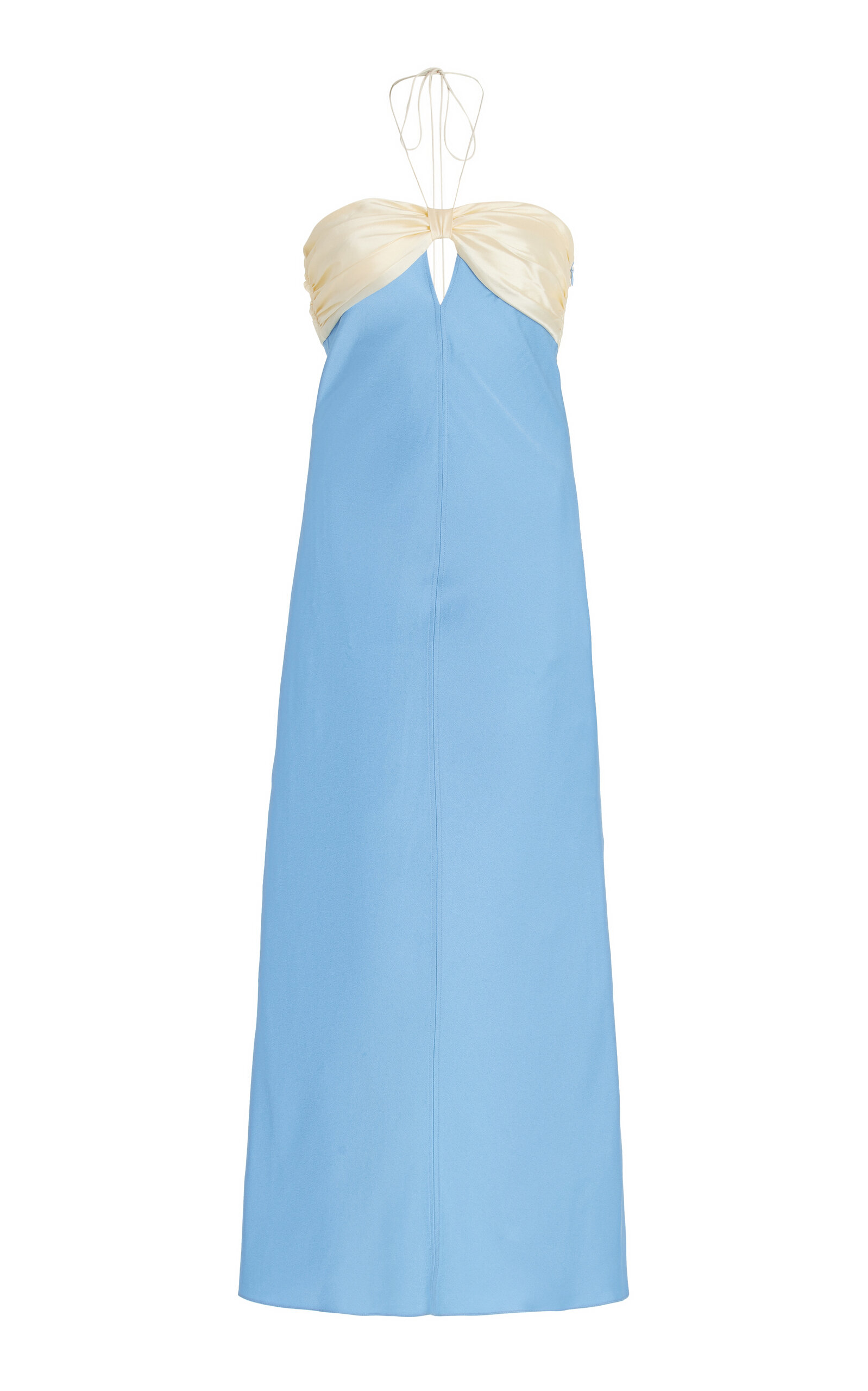 Shop Anna October Brigid Bow-detailed Cutout Satin Maxi Dress In Blue