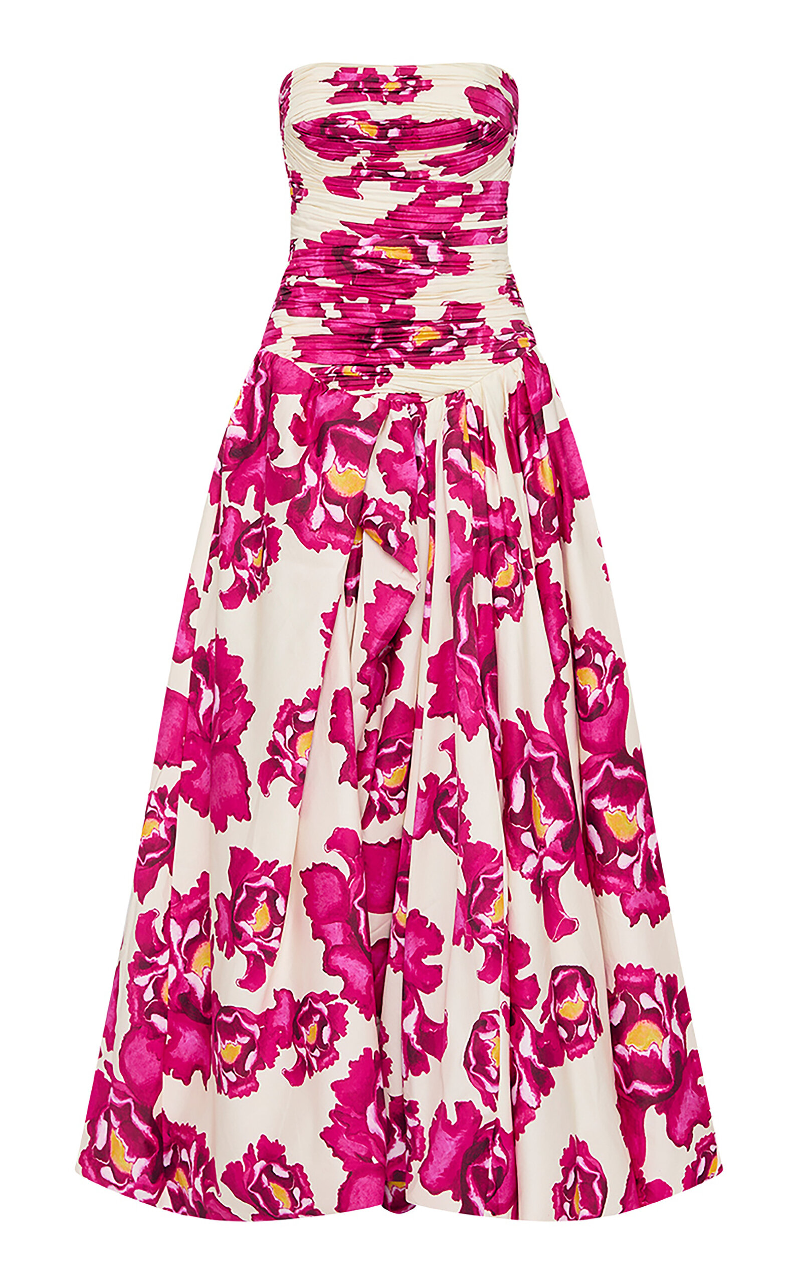 Behold Ruched Floral Cotton Maxi Dress